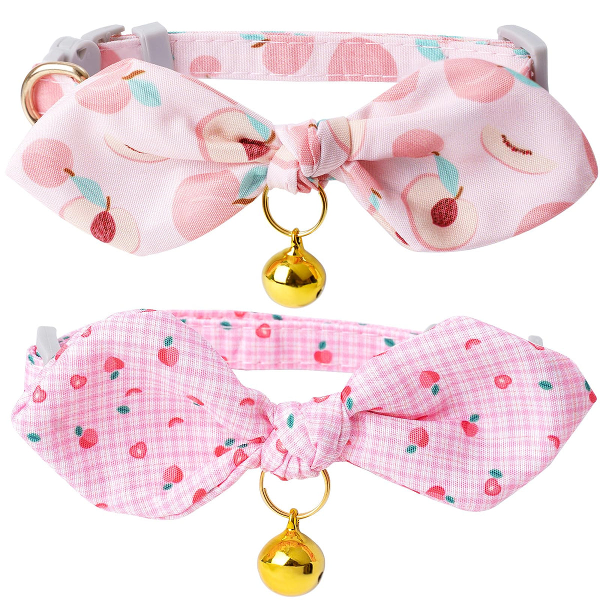 Faygarsle 2 Pack Breakaway Cute Cat Collars With Bow Ties Peach Pattern For Female And Male Cats Pink Cat Collar