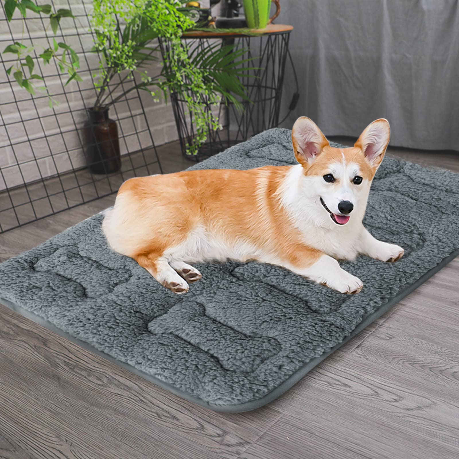 Dog Bed Crate Mat(30'' X 19'') 2 Pack, Soft Plush Dog Bed Pad Machine Washable Crate Pad, Grey