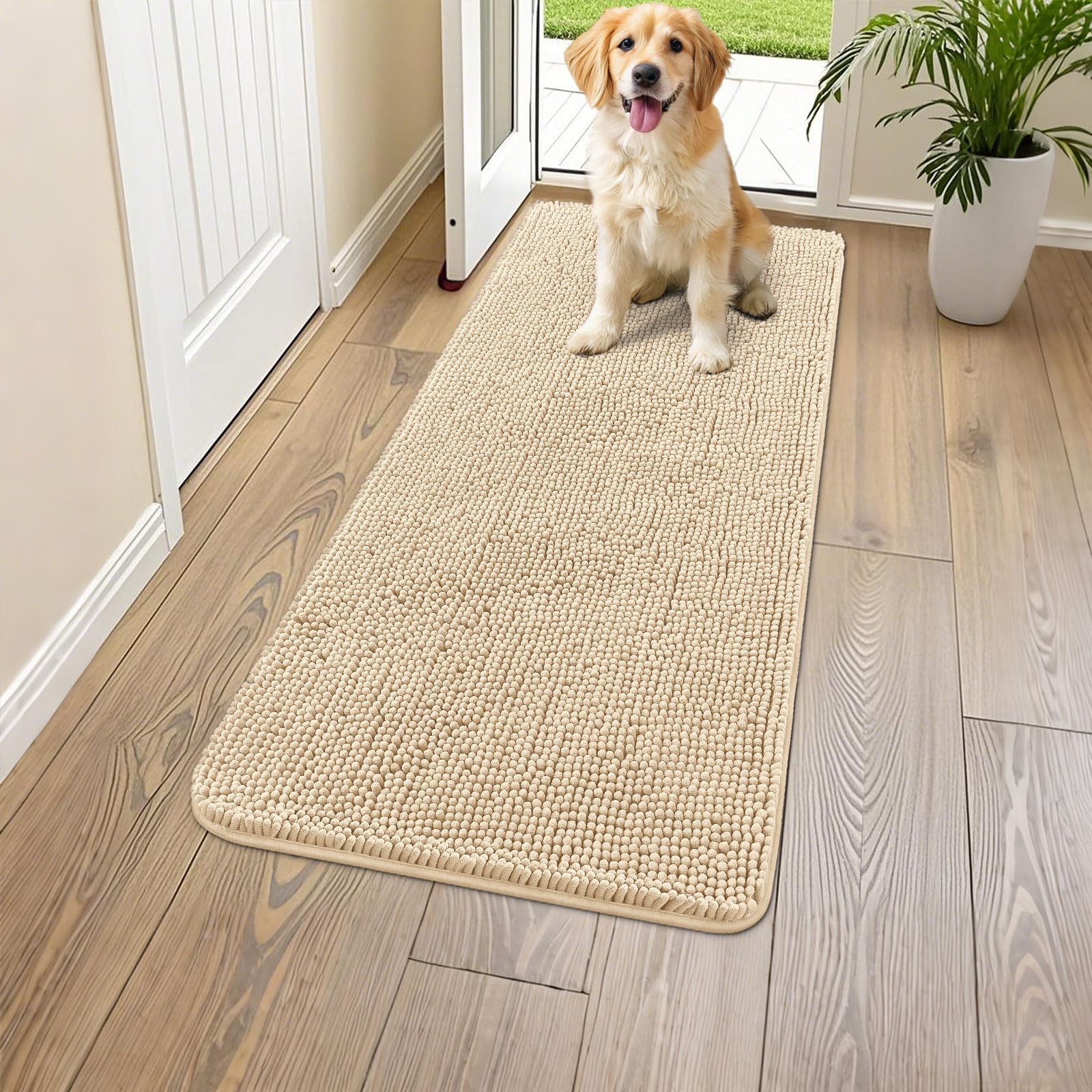 Smiry Dog Door Mat for Muddy Paws 47x20, Absorbs Moisture and Dirt Doormat, Non-Slip Washable Quick Dry Chenille Front Door Mat 