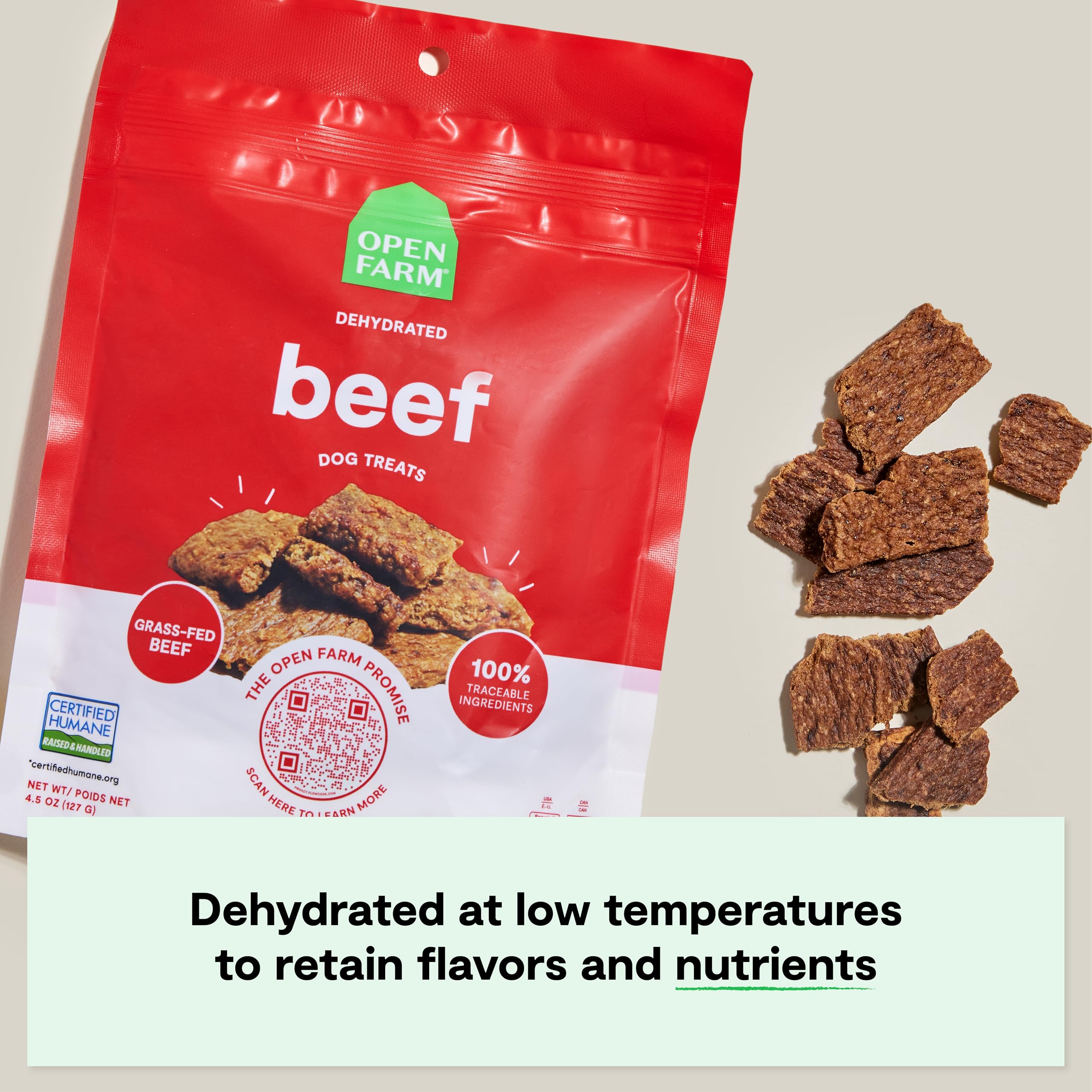 Open Farm, Dehydrated Dog Treats, High Protein & Low Carbohydrate Dog Snacks, Chewy Texture, Made with Ethically & Sustainably S