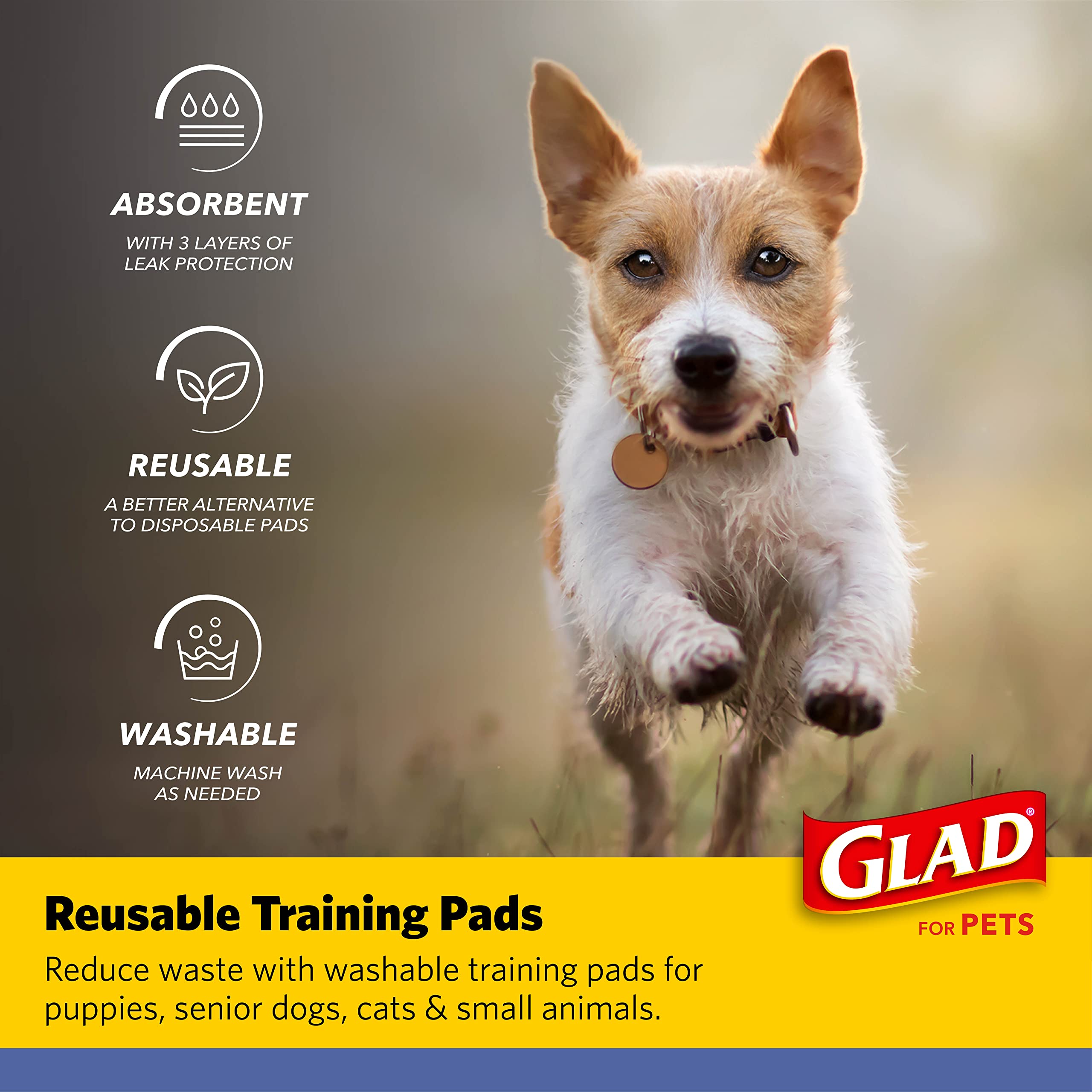 Glad for Pets Reusable Dog Pee Pads, Gray with Paw Prints - Washable Potty Pads for Dogs, Cloth Puppy Potty Training Pads, Puppy