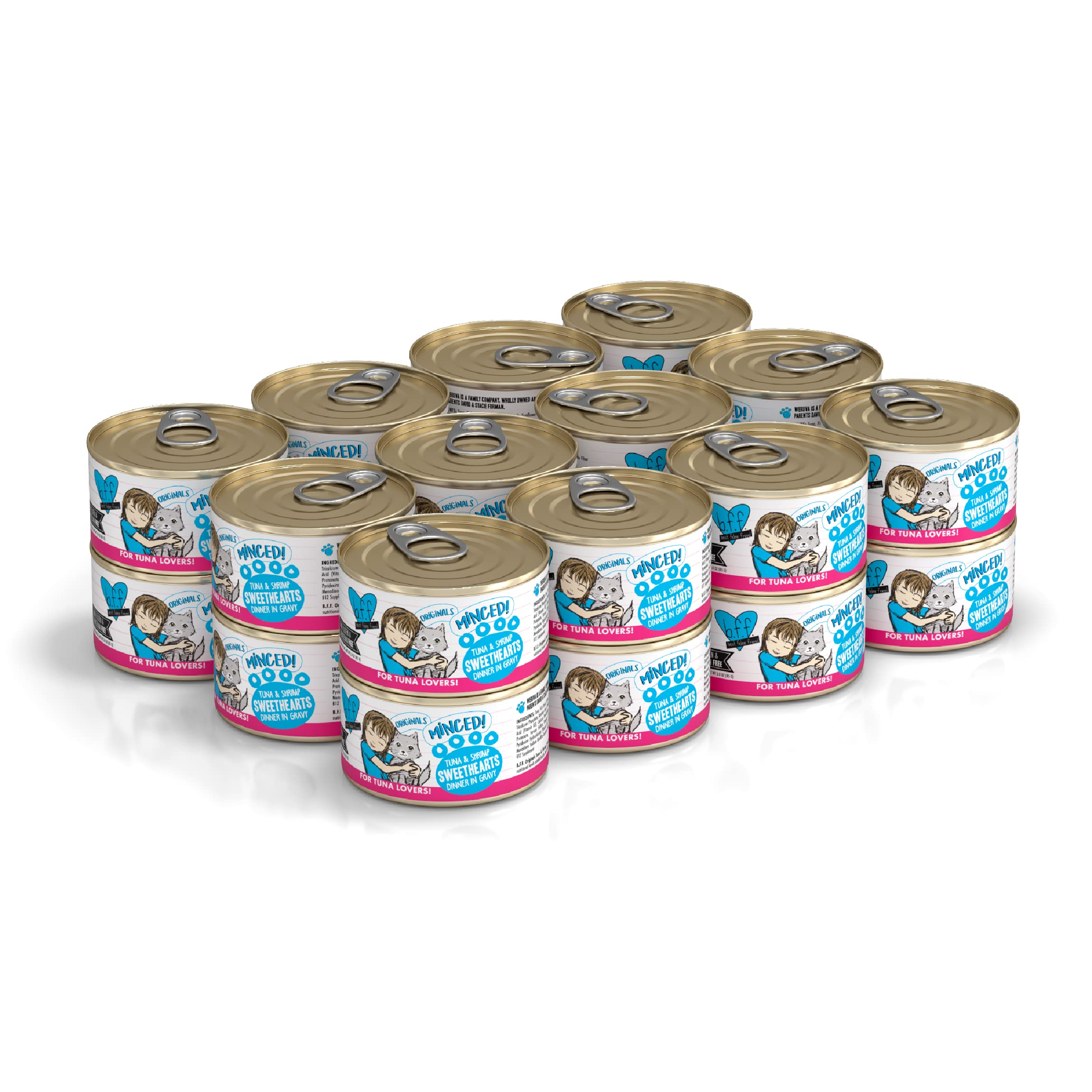 Weruva BFF Minced Natural Wet Cat Food, Tuna and Shrimp Sweethearts in Gravy, 3oz Can, Pack of 24