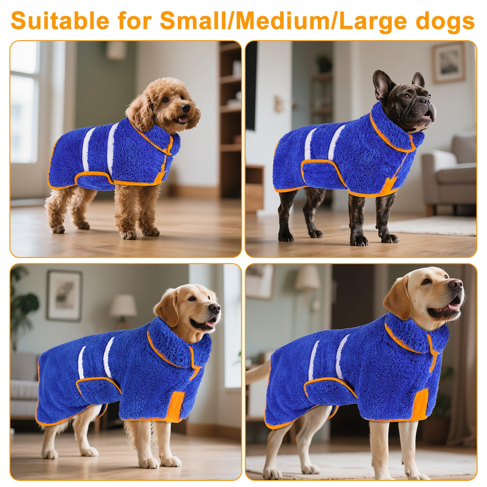 Bienbee Dog Bathrobe, Quick Drying Dog Robe Super Absorbent Dog Towels For Drying Dogs, Warm Keeping Dog Robes For After Bath Dogs Bath Supplies Dark Blue Xl