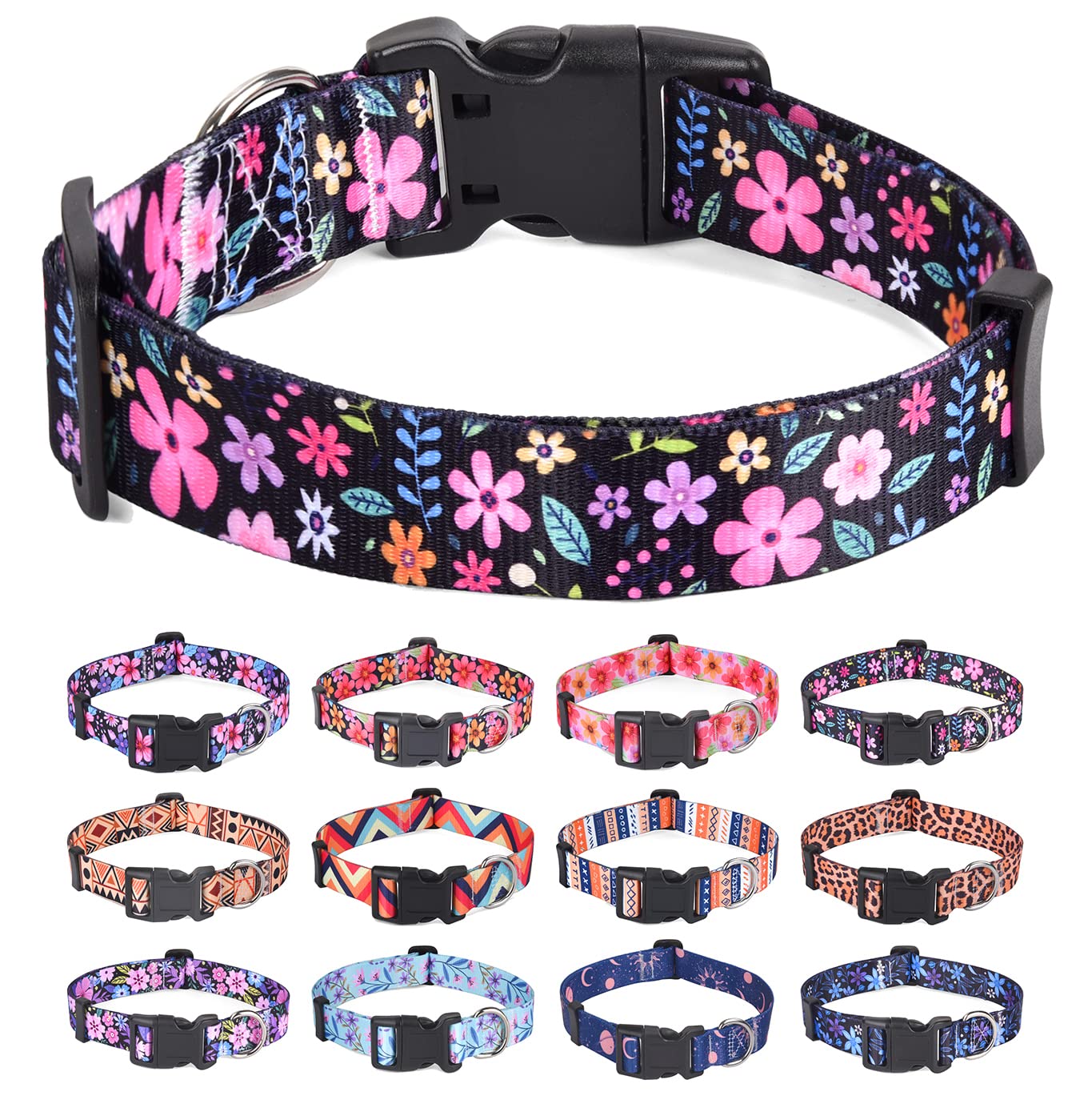 Hqyddmi Dog Collars With Floral Print, Soft Comfortable Adjustable Collars For Small Medium Large Dogs, Floral Pattern For Girl Boy Dogs(Floral,L)