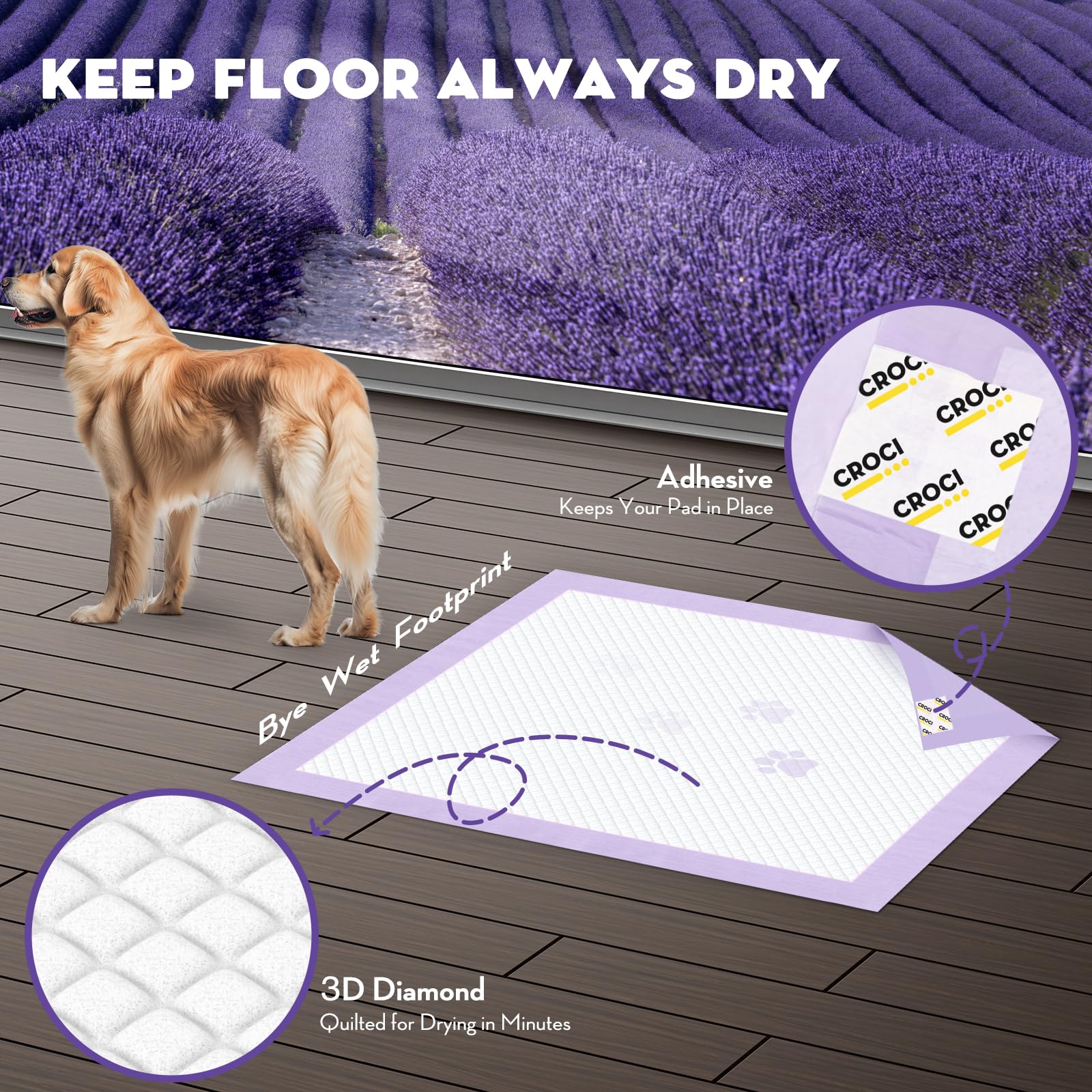CROCI Dog Pads Lavender Scented 28x34in Large Pee Pads for Dogs with Odor Eliminating Puppy Pads Thicken Super Absorbent Up to 8