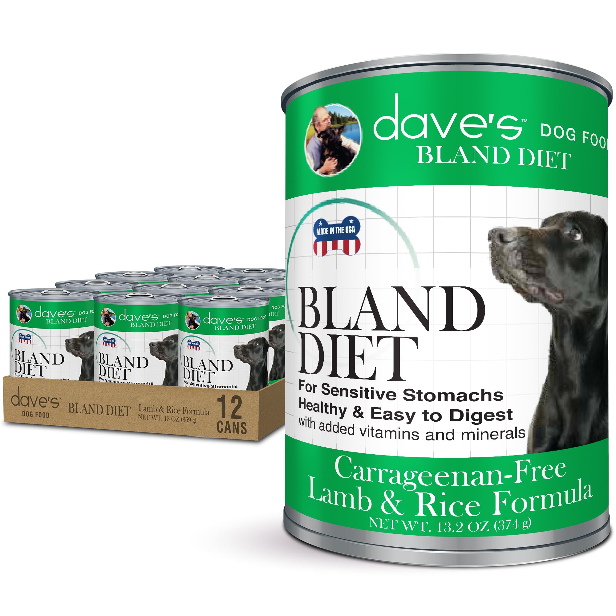 Daves Pet Food Bland Dog Food (Lamb & Rice), Canned Wet Dog Food for Sensitive Stomachs, Gluten-Free, Digestive Care, 13.2 oz (