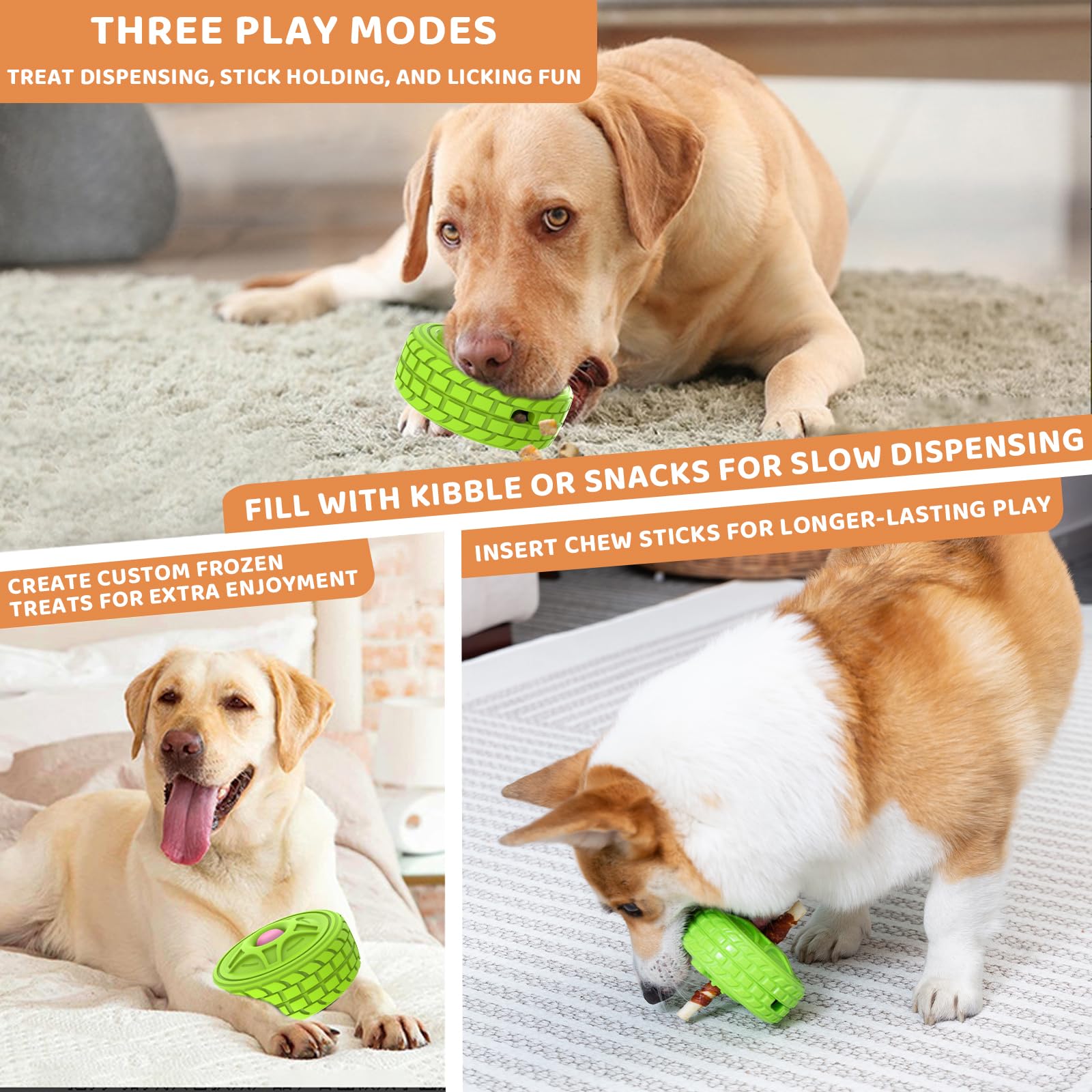 DFQ Interactive Dog Chew Toys,Durable Tire-Shape Puzzle with Treat Enrichment and Food Stick Holder for Aggressive Chewers,Licka