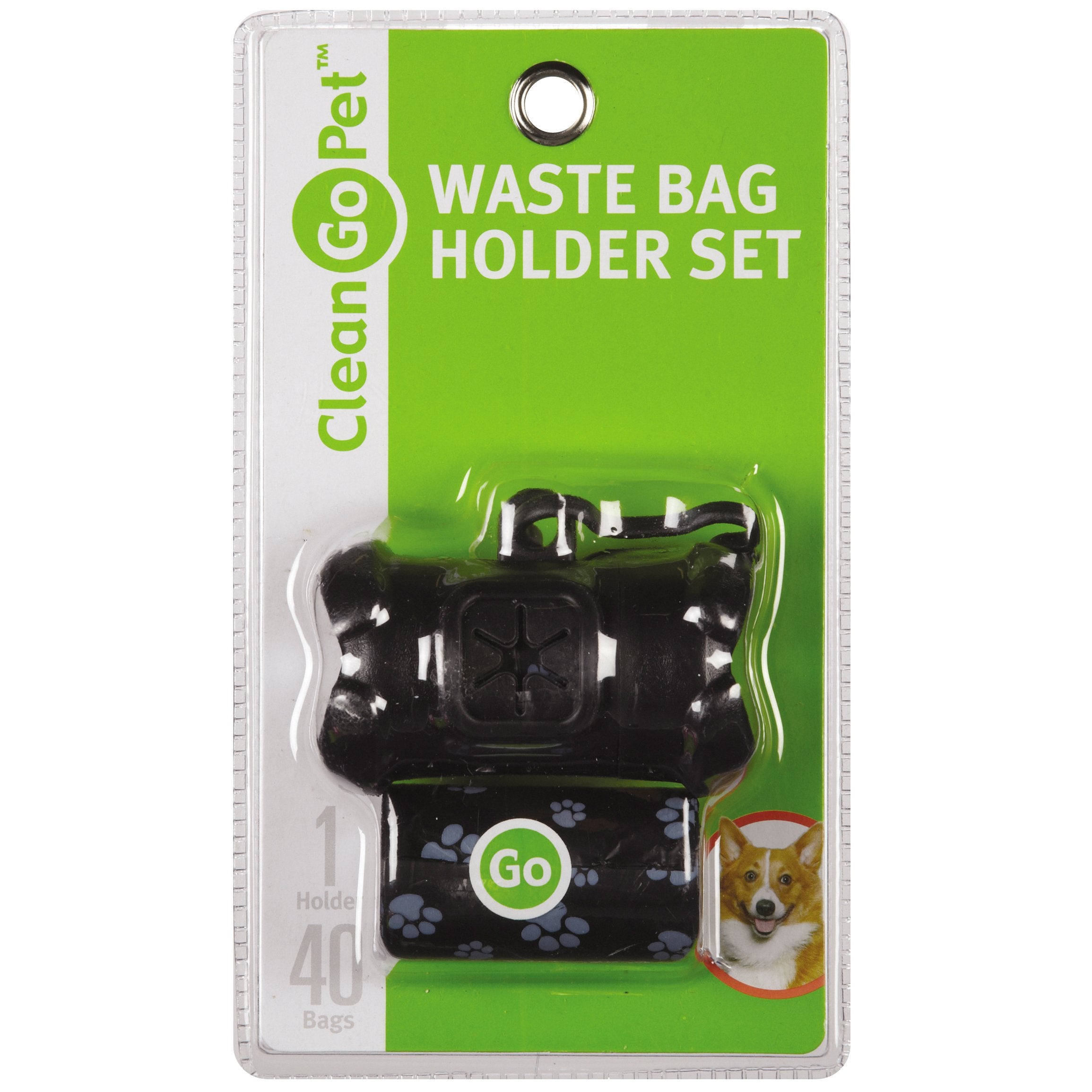 Clean Go Pet Bone Dog Waste Bag Holder, Clip and Two Rolls of Durable, Leakproof Black Plastic Poop Bags