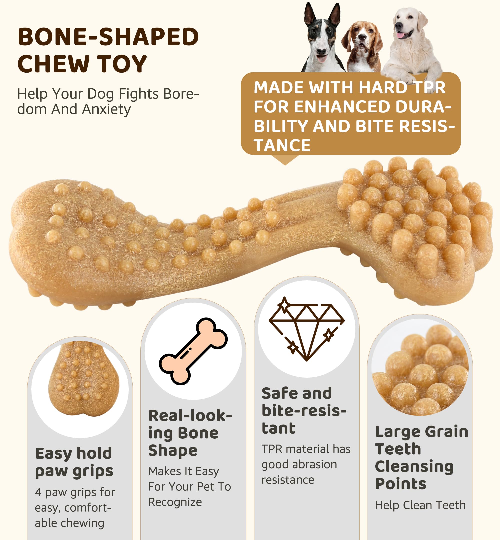 Iptpas Durable Dog Chew Toy For Aggressive Chewers, Tough Tpr Bone-Shaped Dental Toy For Teeth Cleaning, Anxiety Relief, And Bor