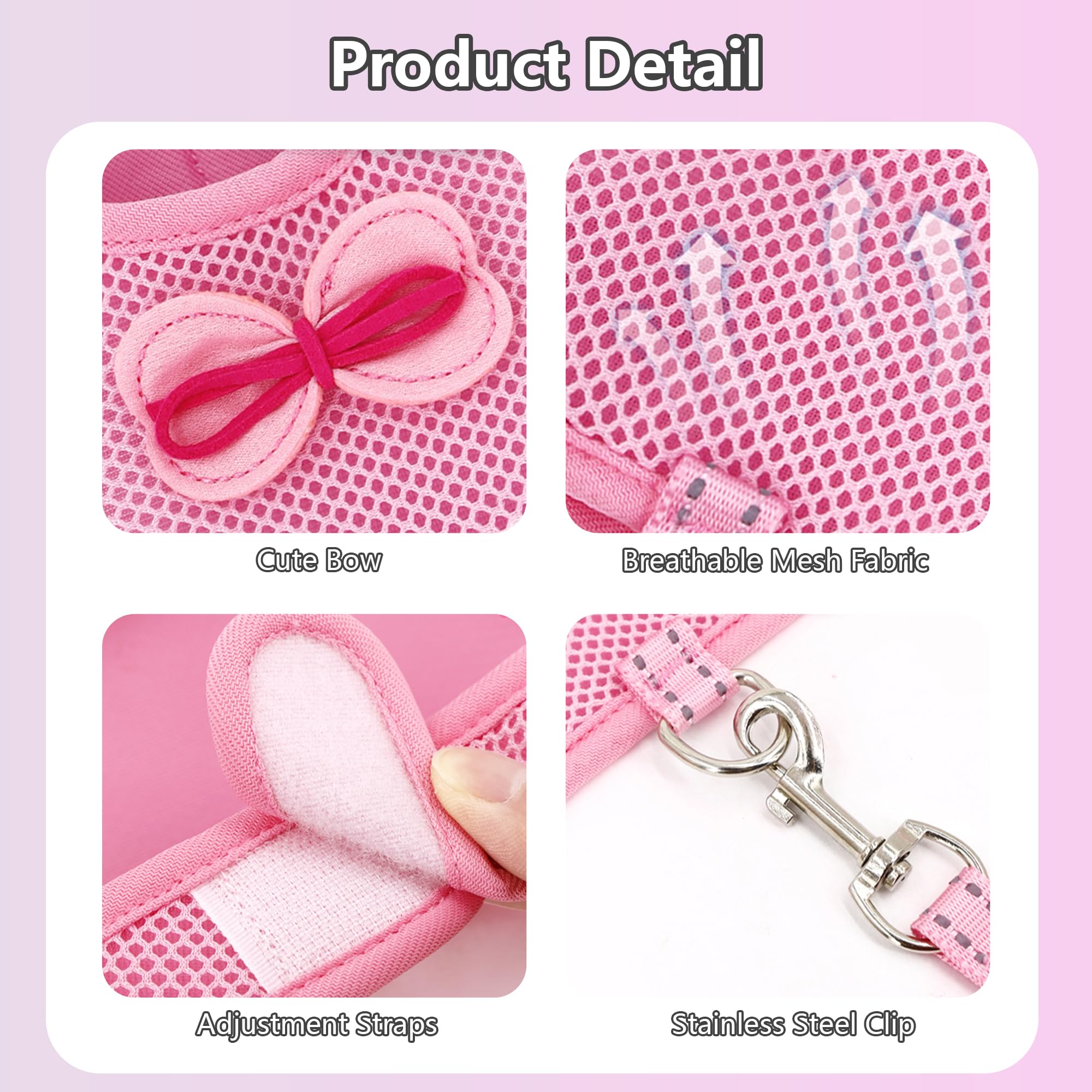 Aiitle Bunny Harness And Leash Set, Soft Breathable Mesh Vest Harness With Cute Bow For Rabbits Kitten Ferret Small Pig Puppy Wa