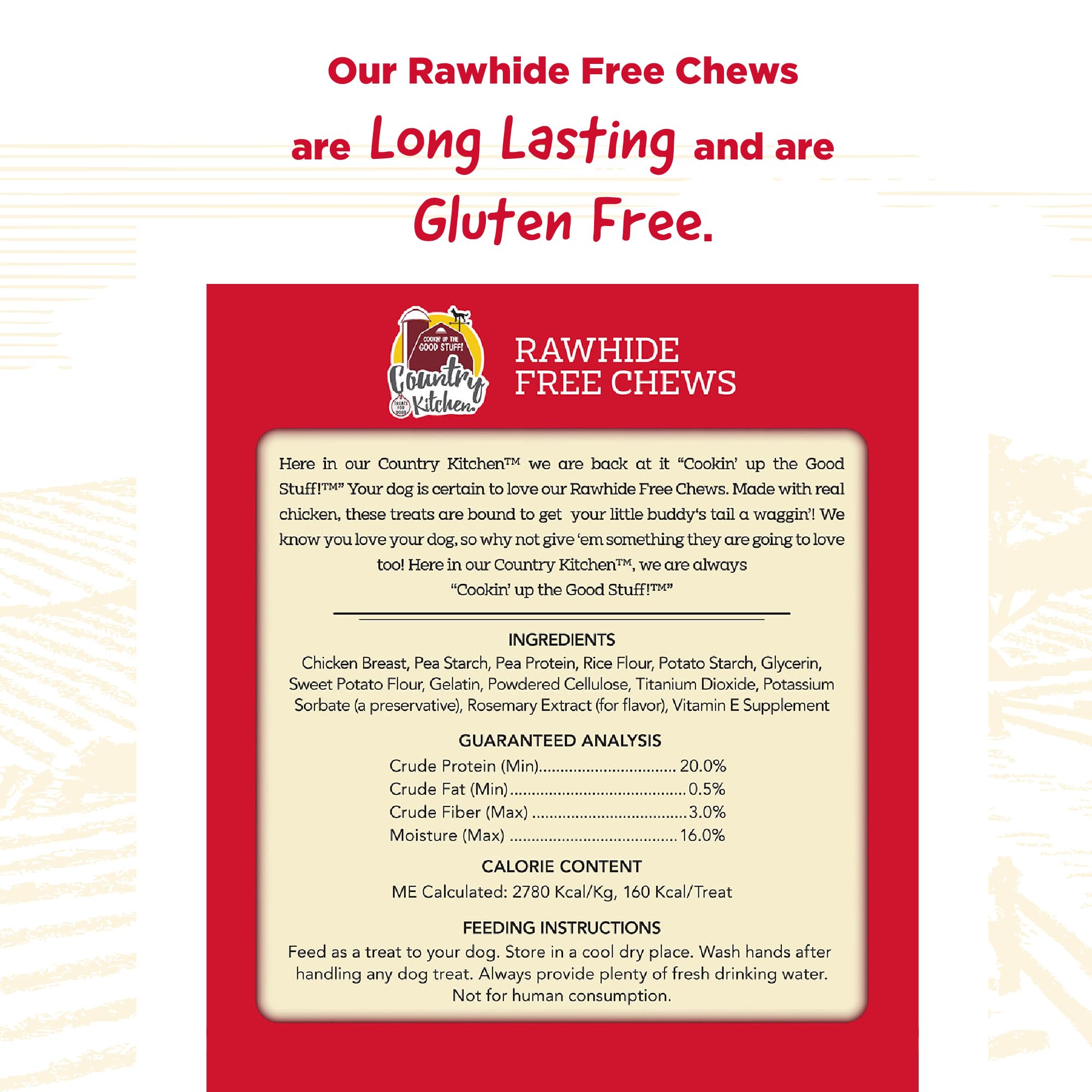 Country Kitchen Rawhide Free Dog Chews, Made with Real Chicken, for Medium Sized Dogs, 3 Count
