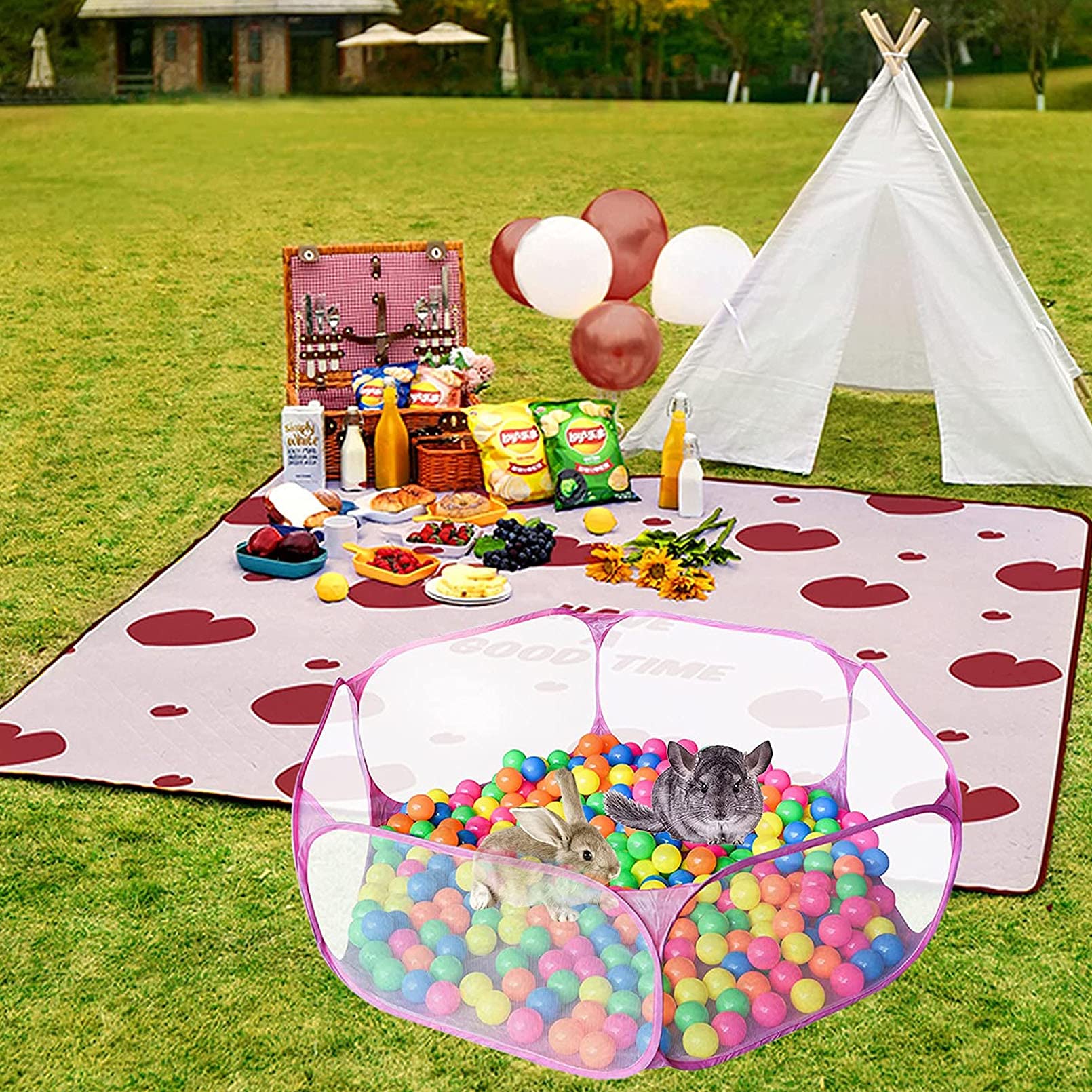 Hamster Playpen With Mat, Large - Foldable Exercise Playpen, Breathable And Transparent Pet Cage Fence Indoor/Outdoor For Guinea