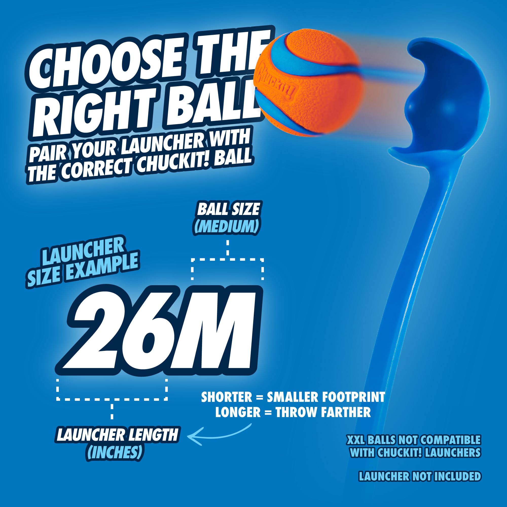 Chuckit! Dog Ball Launcher - Classic 26' With Medium (2.5'), Dog Fetch Ball Thrower, For Dogs 20-60 Pounds, Made In Usa