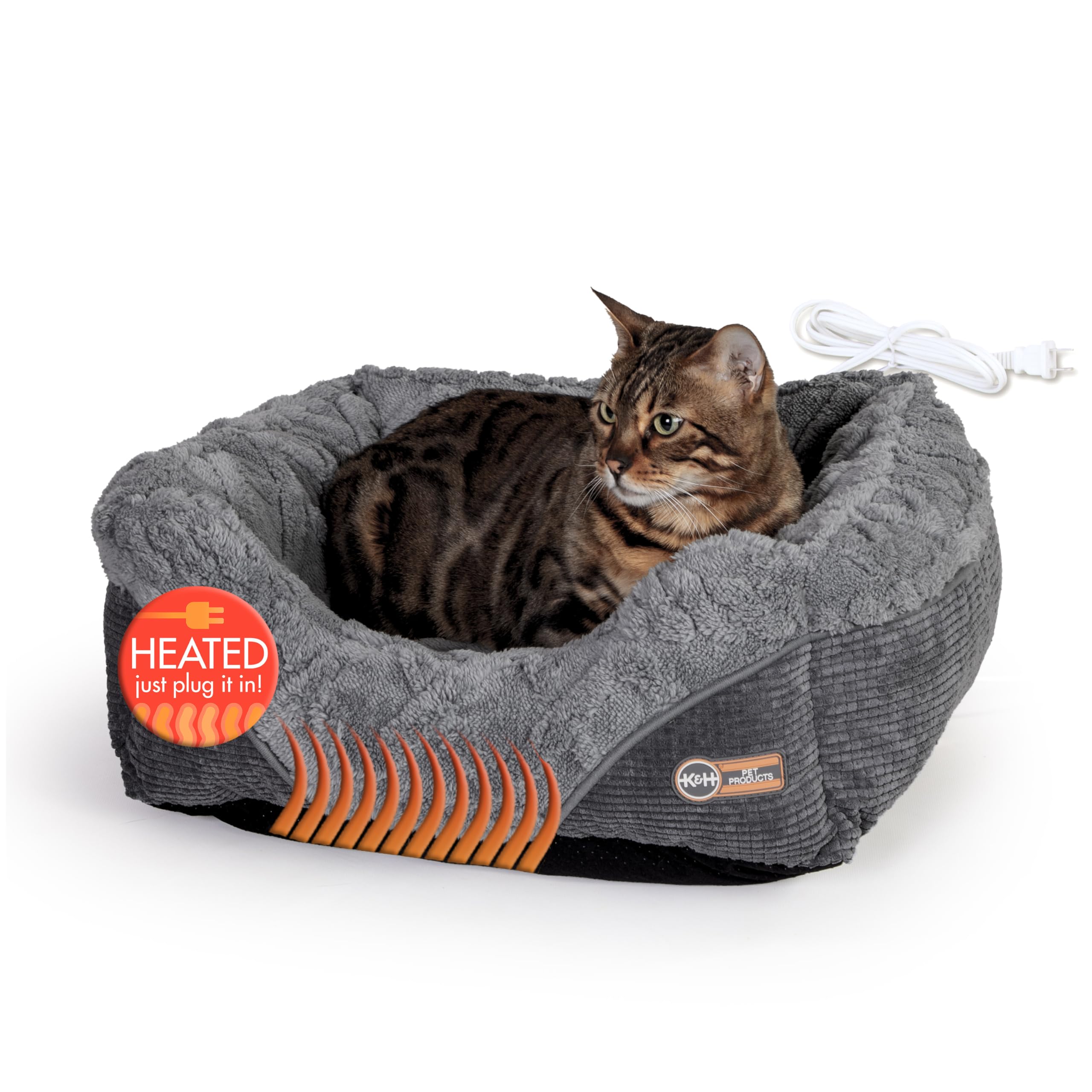 K&H Pet Products Thermo-Pet Lounge Sleeper Indoor Heated Pet Bed for Cats & Dogs, Bolstered Warm Calming Pillow Bed, Waterproof 