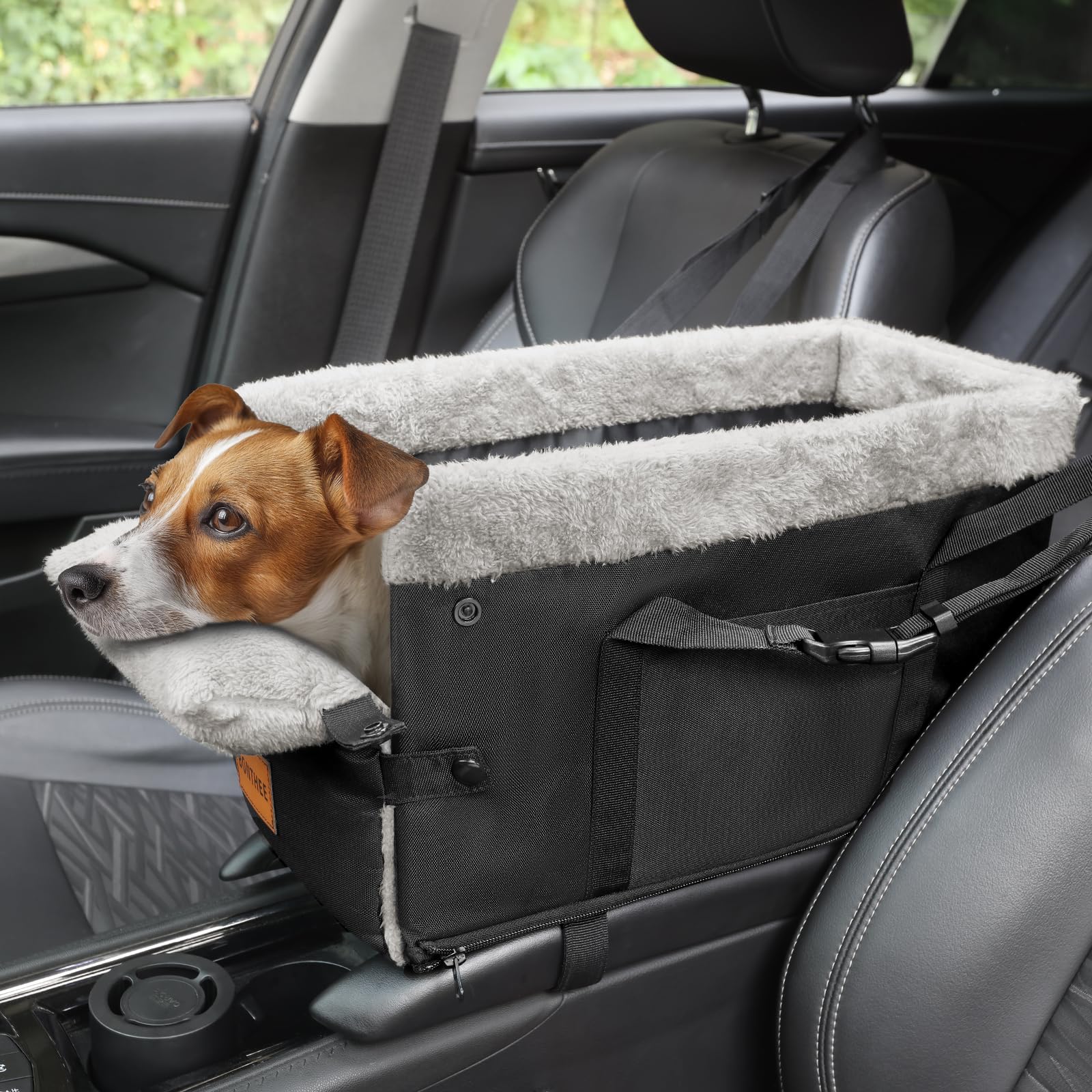 Center Console Dog Car Seat for Small Dogs,Washable Foldable Console Booster Seat for Puppy Car Seat with Safe Protection Hooks 