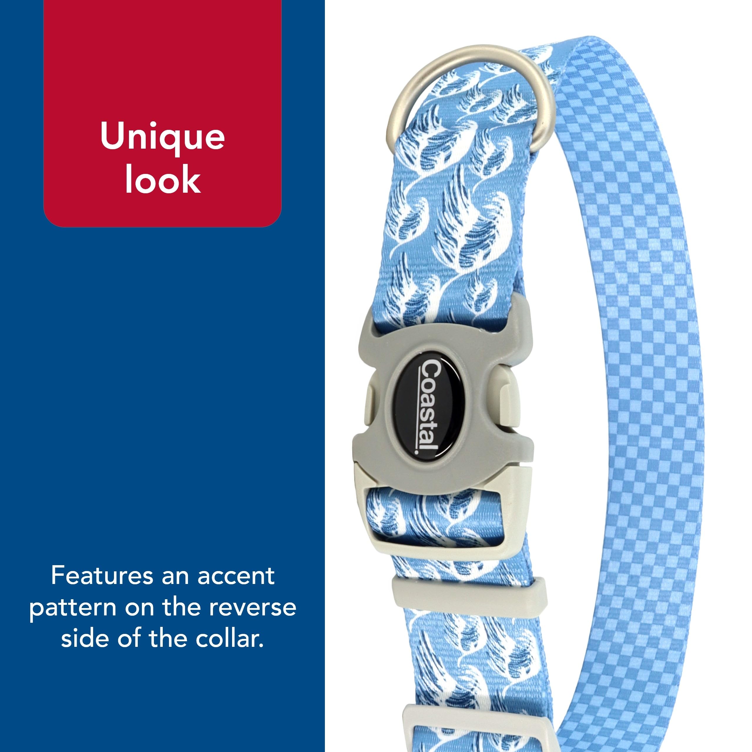 Coastal Pet Sublime Adjustable Dog Collar - Adjustable Plastic Buckle - Vibrant & Colorful Dog Collar With Fade-Resistant Patterns - Blue Waves With Blue Checkers, Medium - 1' X 12'-18'