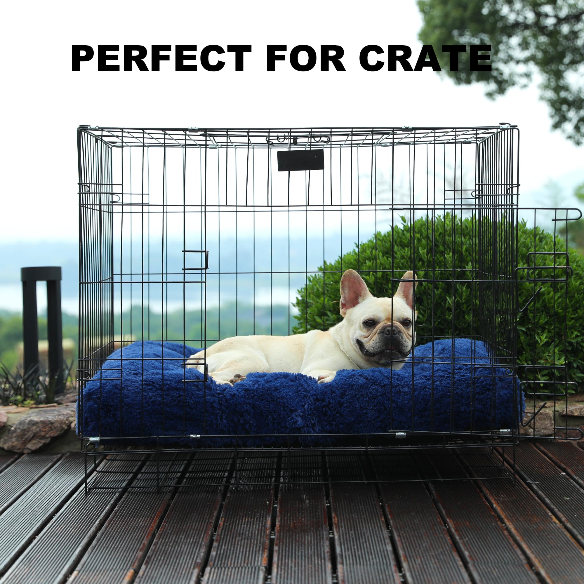 Bedfolks Plush Dog Crate Pad, Washable Dog Kennel Bed 29''X21'', Solid Dark Blue
