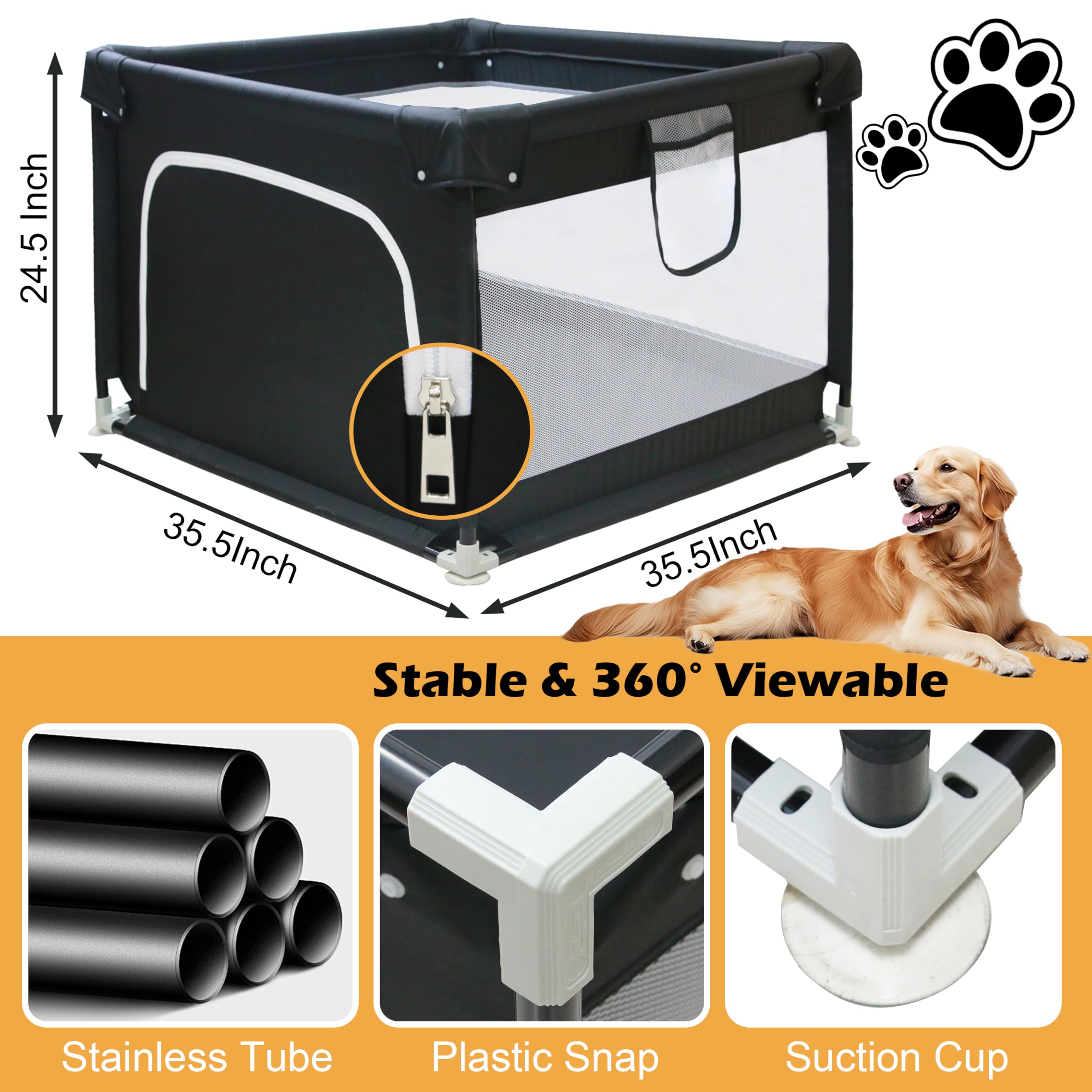 Goldshire Dog Playpen, 35.5X35.5X24.5 Inches Foldable Portable Puppy Playpen With Gate, High-Strength Breathable Fabric Mesh,Dog