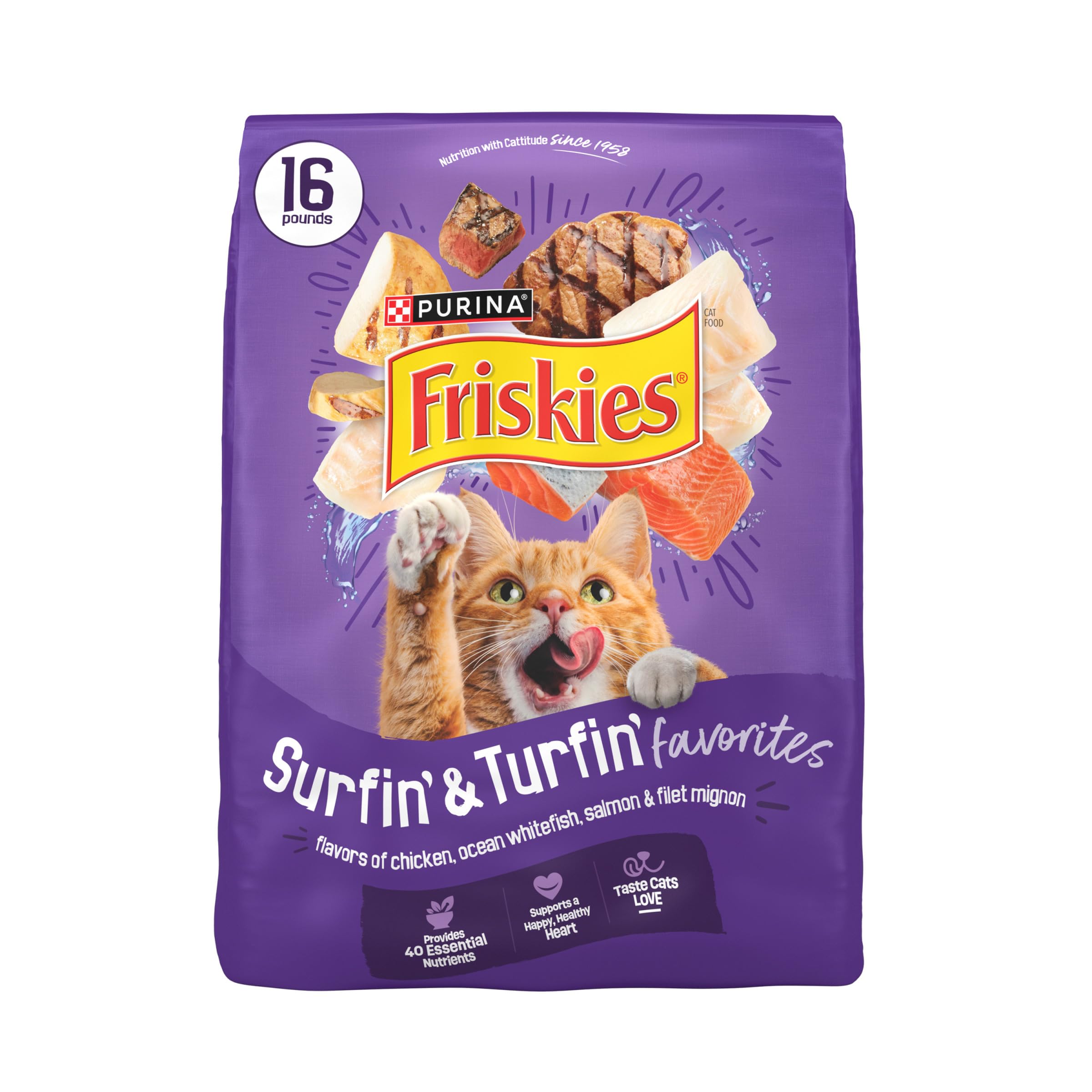 Purina Friskies Dry Cat Food, Surfin & Turfin Favorites - 16 lb. Bag