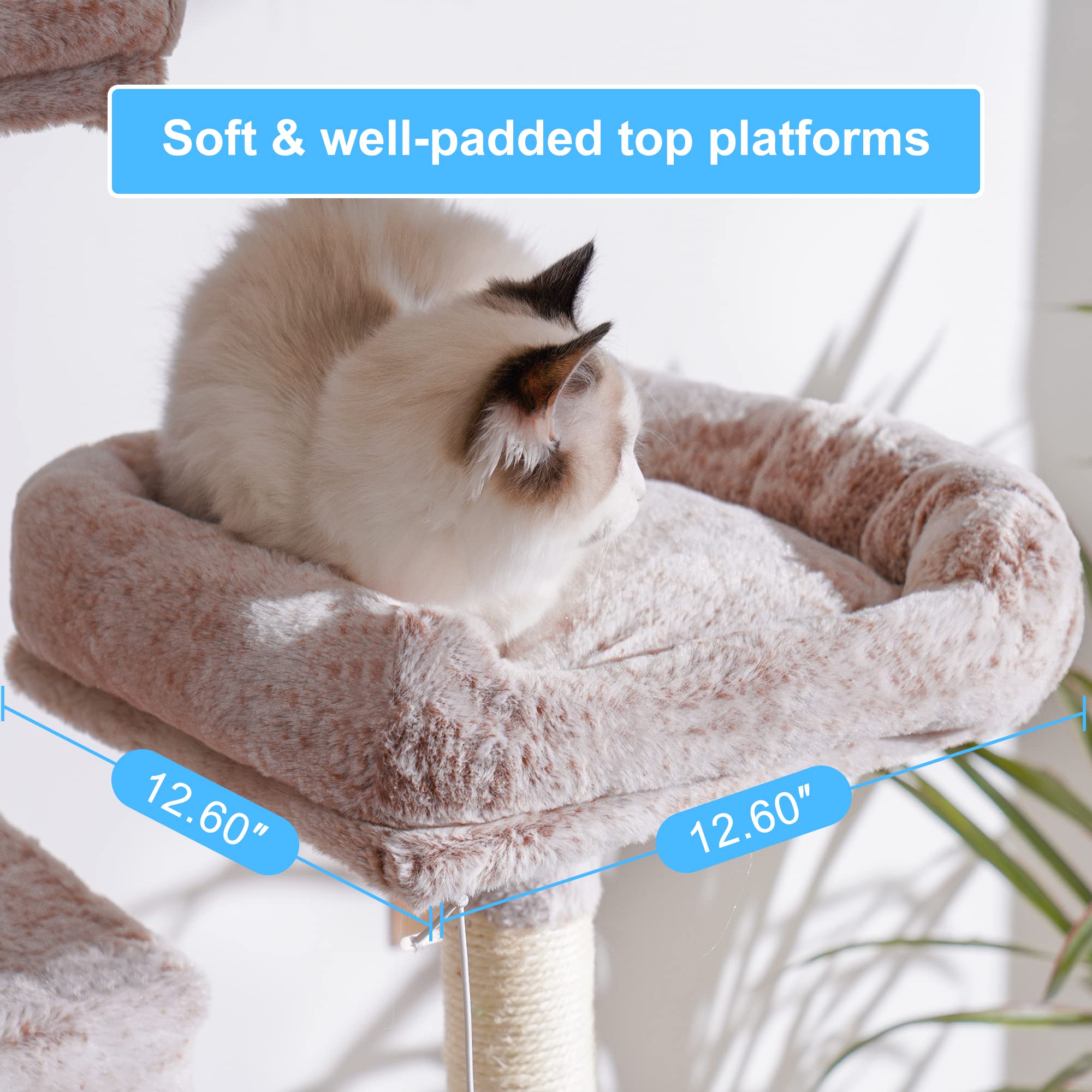 Hey-Brother Large Multi-Level Cat Tree Condo Furniture With Sisal-Covered Scratching Posts, 2 Bigger Plush Condos, Perch Hammock