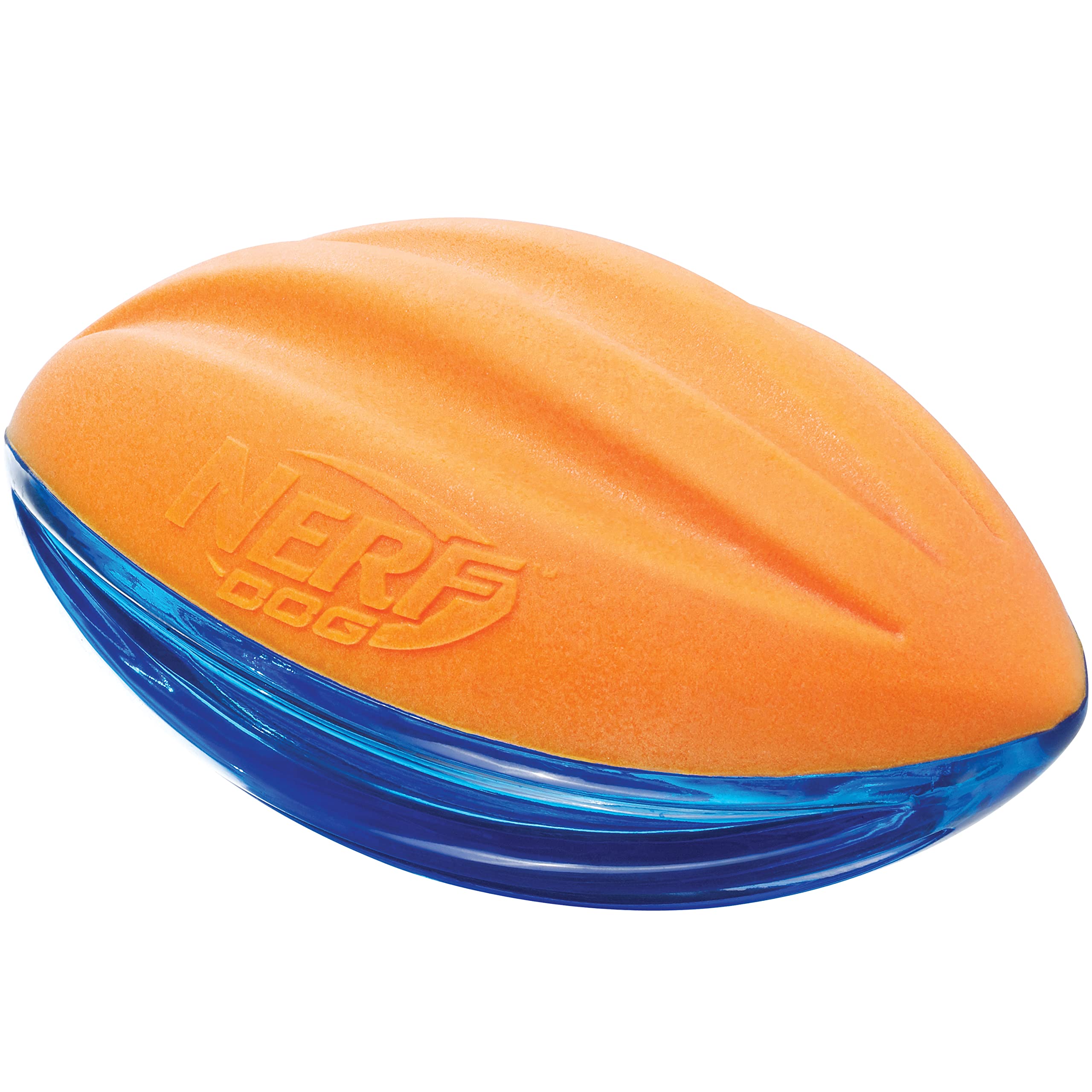 Nerf Dog Rubber Football Dog Toy With Interactive Squeaker, Lightweight, Durable And Water Resistant, 6 Inches, For Medium/Large Breeds, Single Unit, Blue And Orange