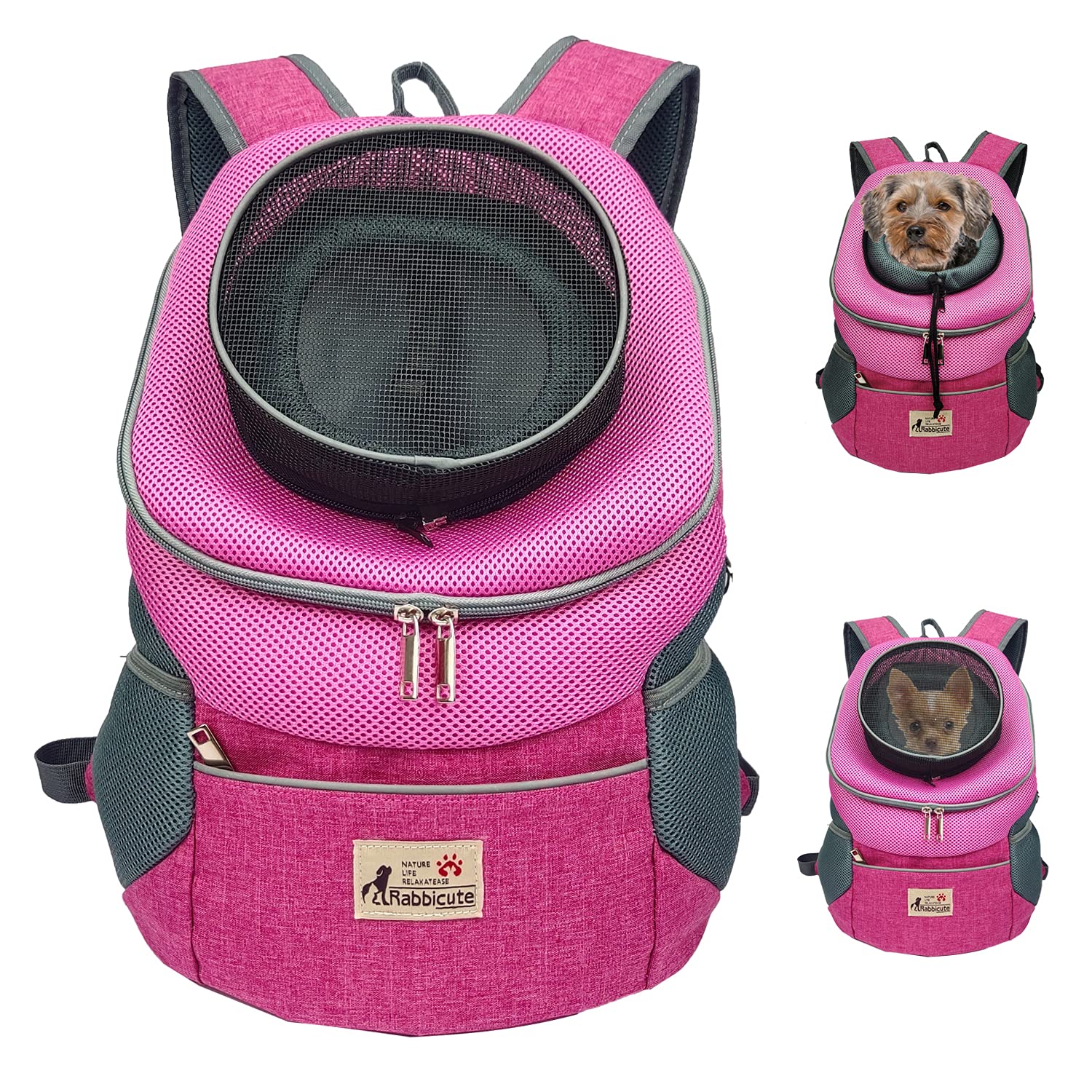 Rabbicute Pet Dog Carrier Backpack Adjustable Breathable Front Pack Head Out Removable Design Puppy Cat Dog Backpack For Small Dogs Cats Padded Shoulder Bag For Travelling Hiking Camping Outdoor Trip