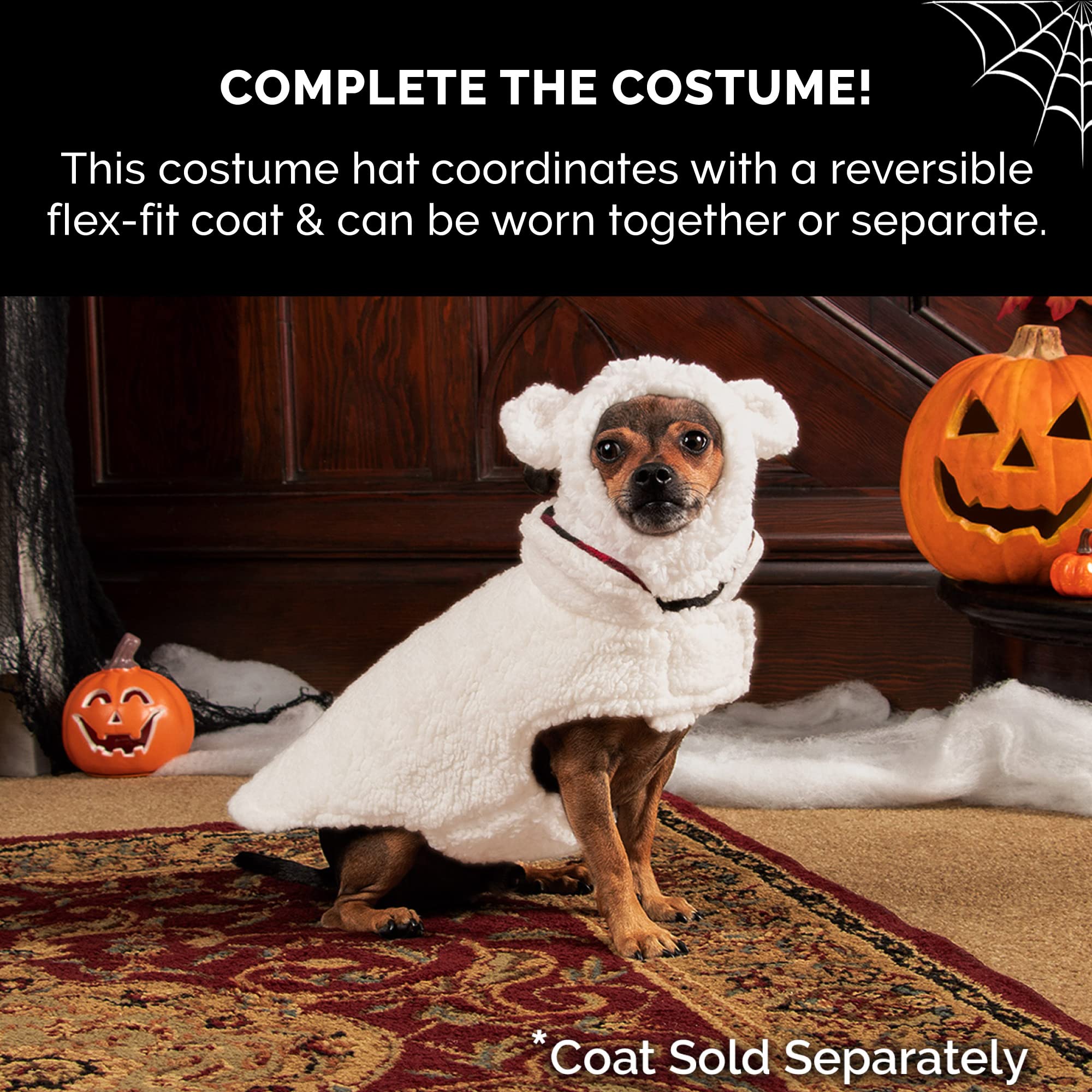 Furhaven Large To Xl Dog Hat, Washable & Cozy - Sherpa Flex-Fit Polar Bear Dog Hat Costume - Cream, Large To Extra Large