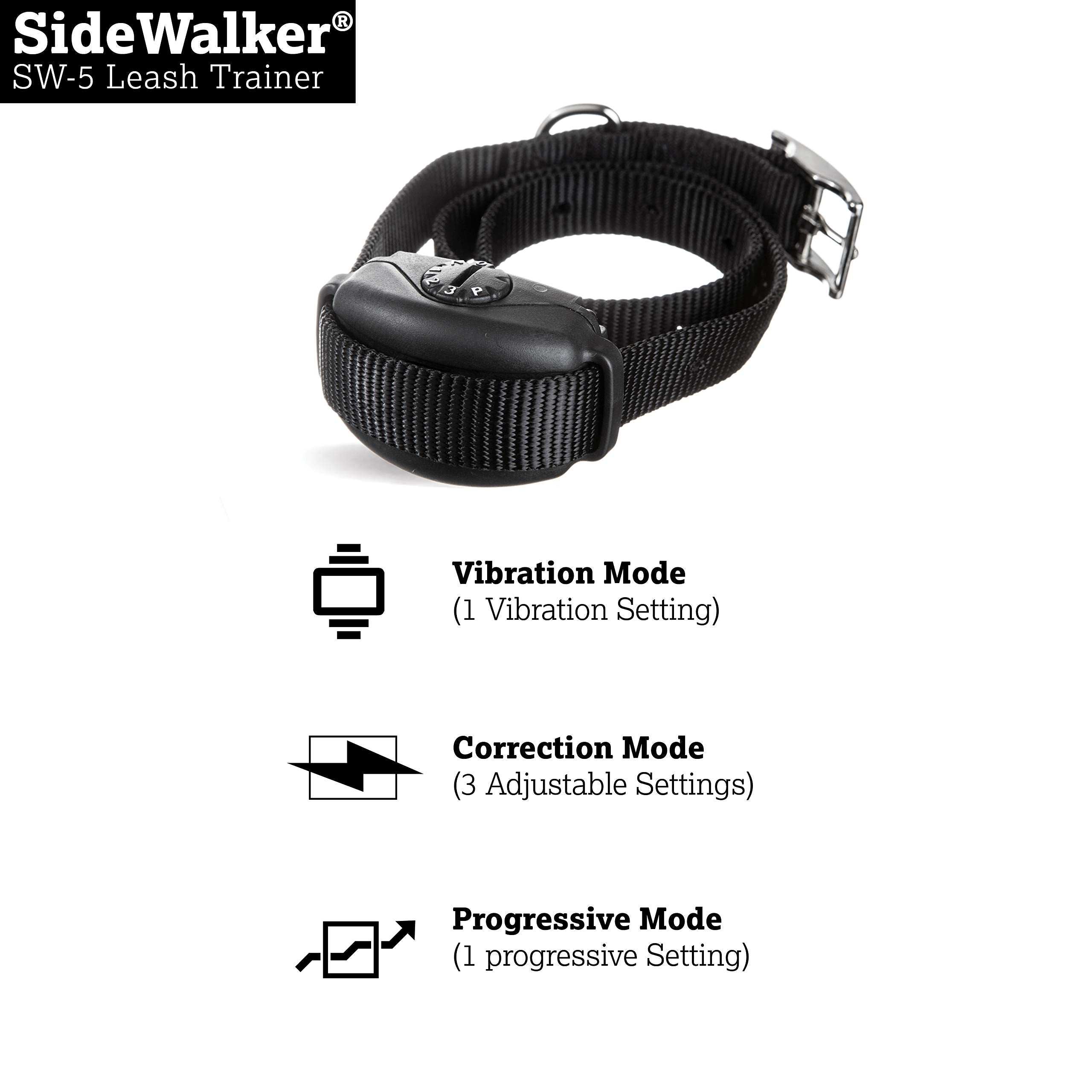 DogWatch SW-5 Black Dog Leash Trainer - No Pull Electronic Collar, 3 Static Levels, Vibration, Rechargeable, Waterproof, All Sizes