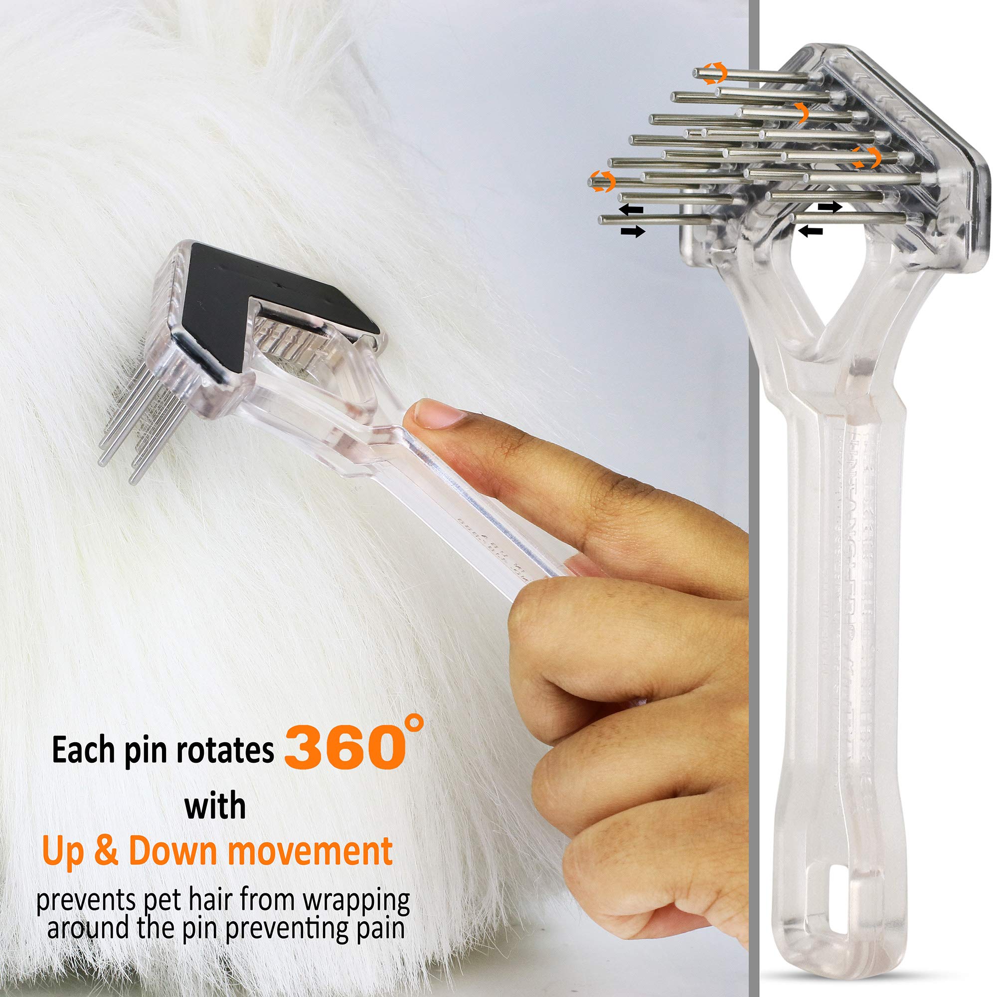 Mini-Rake V-Shape Double Row Rotating Teeth Demats And Grooms Dogs And Cats