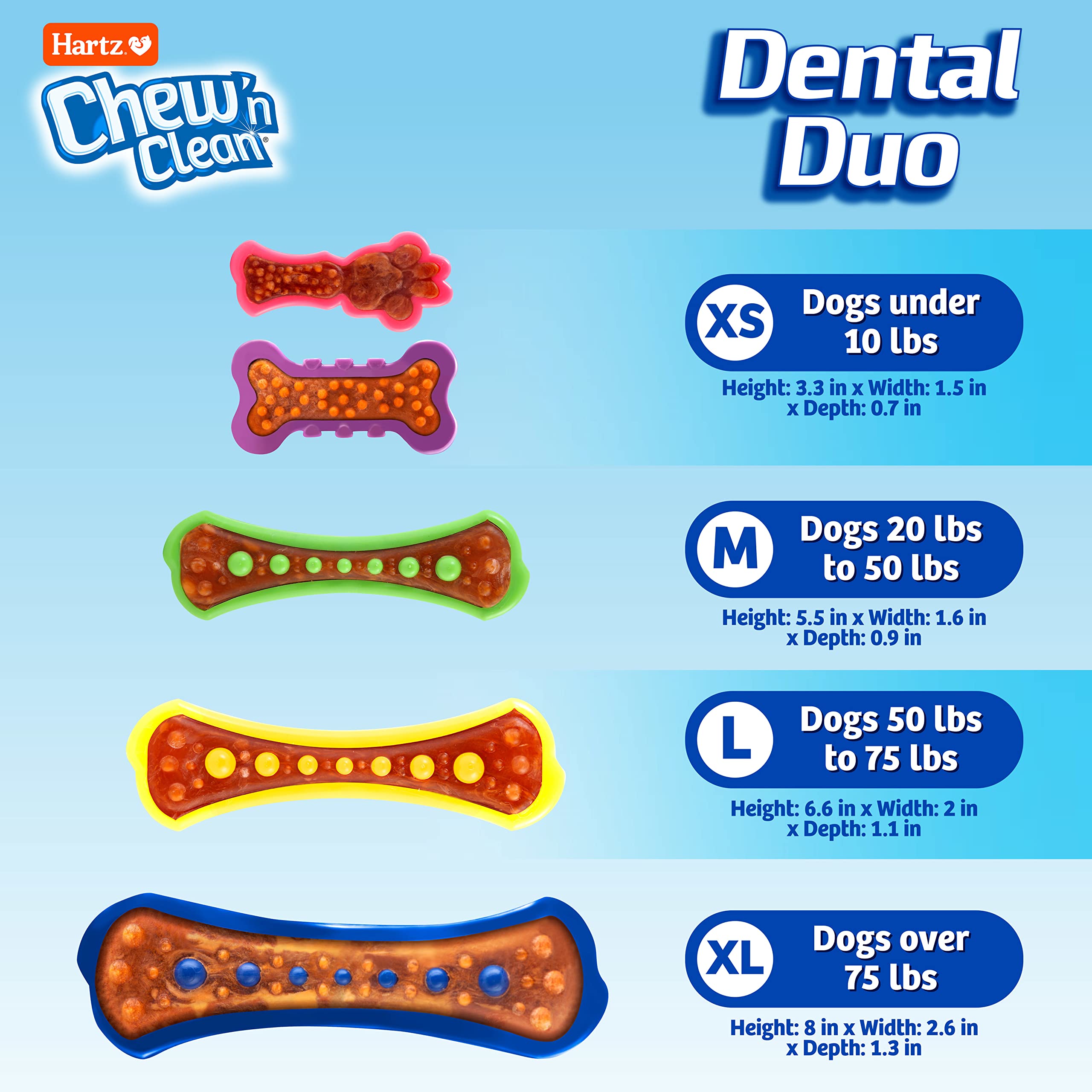 Hartz Chew 'N Clean Dental Duo Dog Treat & Chew Toy, Color Varies, Large, 3 Pack