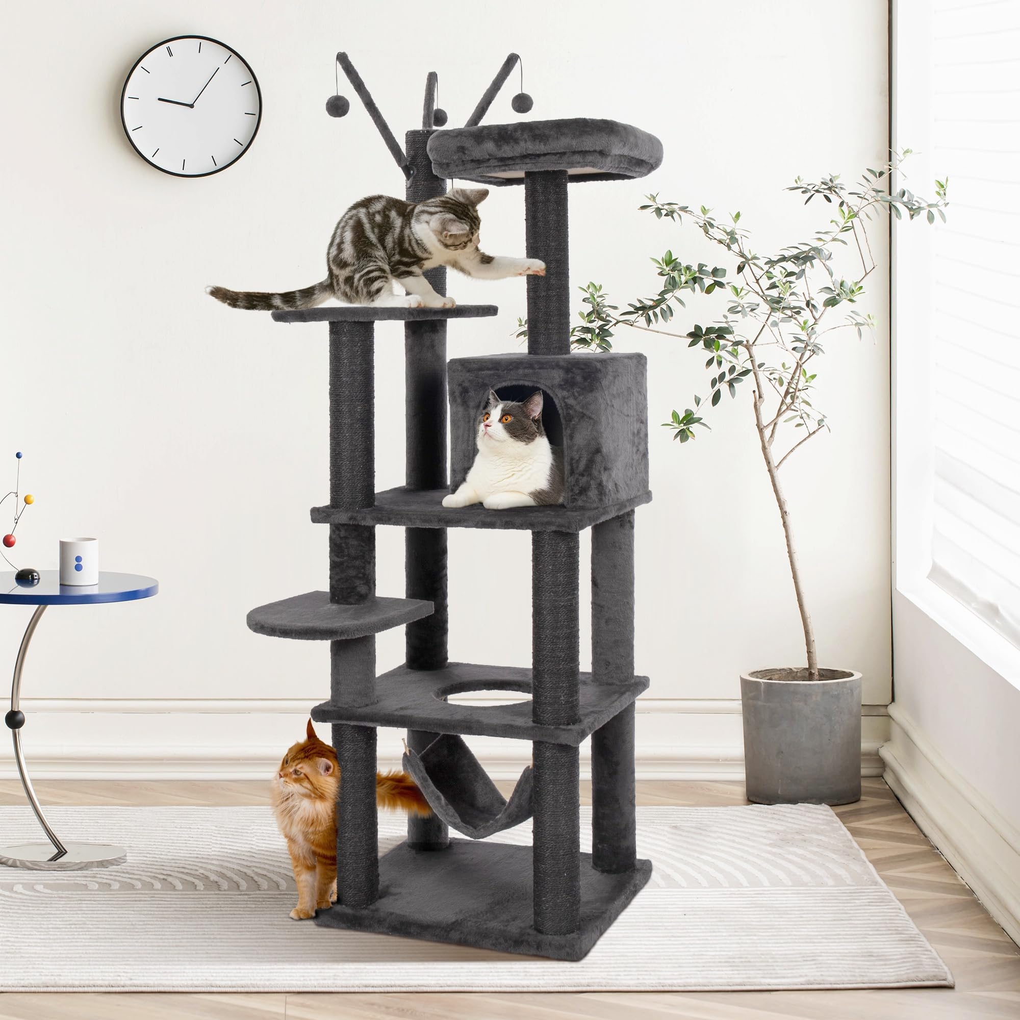 Kamaboko Gothic Cat Tree, 73.6    Black Cat Tower For Indoor Cats With Sisal Scratching Posts, Spacious Cat Condo, Self Groomer,