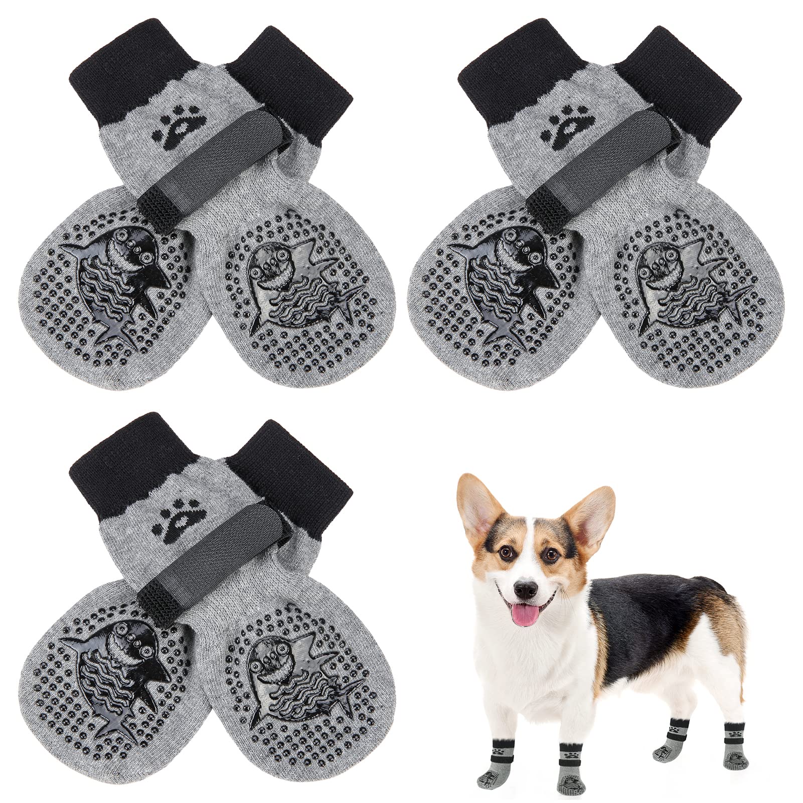 Scenereal Double Side Anti-Slip Dog Socks With Adjustable Straps, Non-Slip Dogs Sock For Hardwood Floors To Stop Licking Paws, Slipping, Paw Protectors For Small Medium Large Dogs