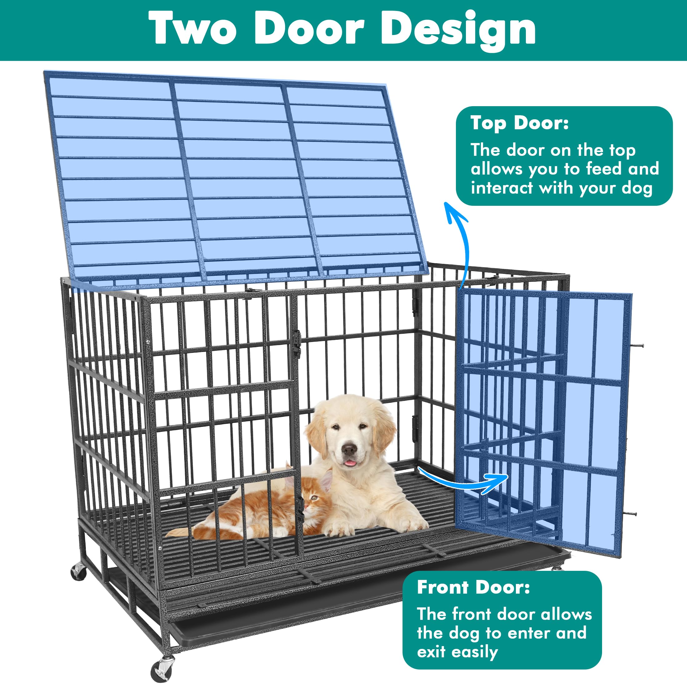 Xpiy Large Dog Crate - 57/48 Inch Metal Kennel For Medium And Small Dogs, Safe Indoor & Outdoor Xl Big Puppy Cage, Pet Playpen Y