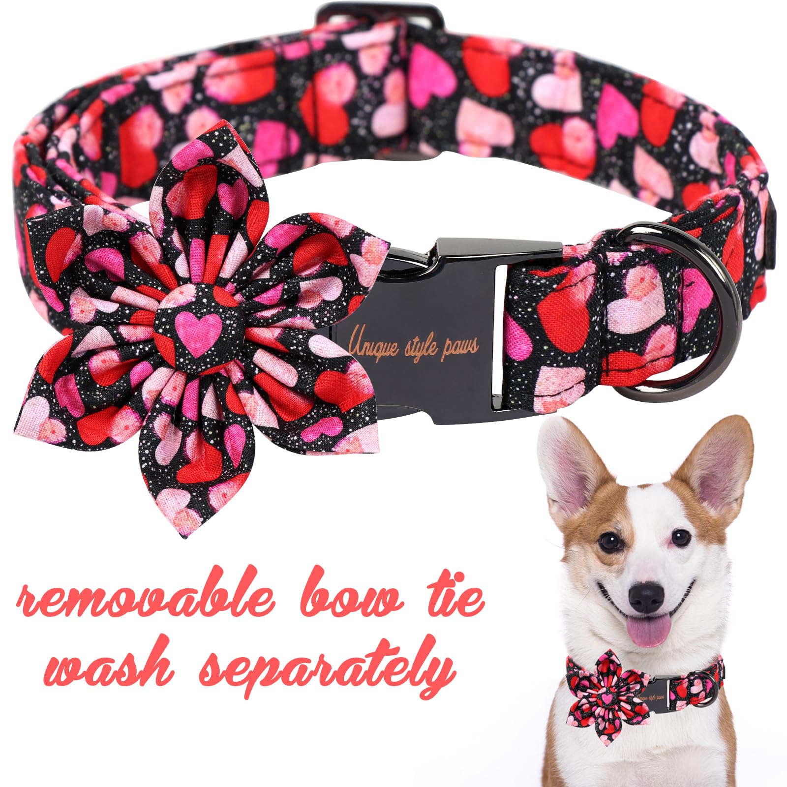 Unique Style Paws Valentine'S Dog Collar With Flower Colorful Heart Love Dog Collars For Small Medium Large Dog New