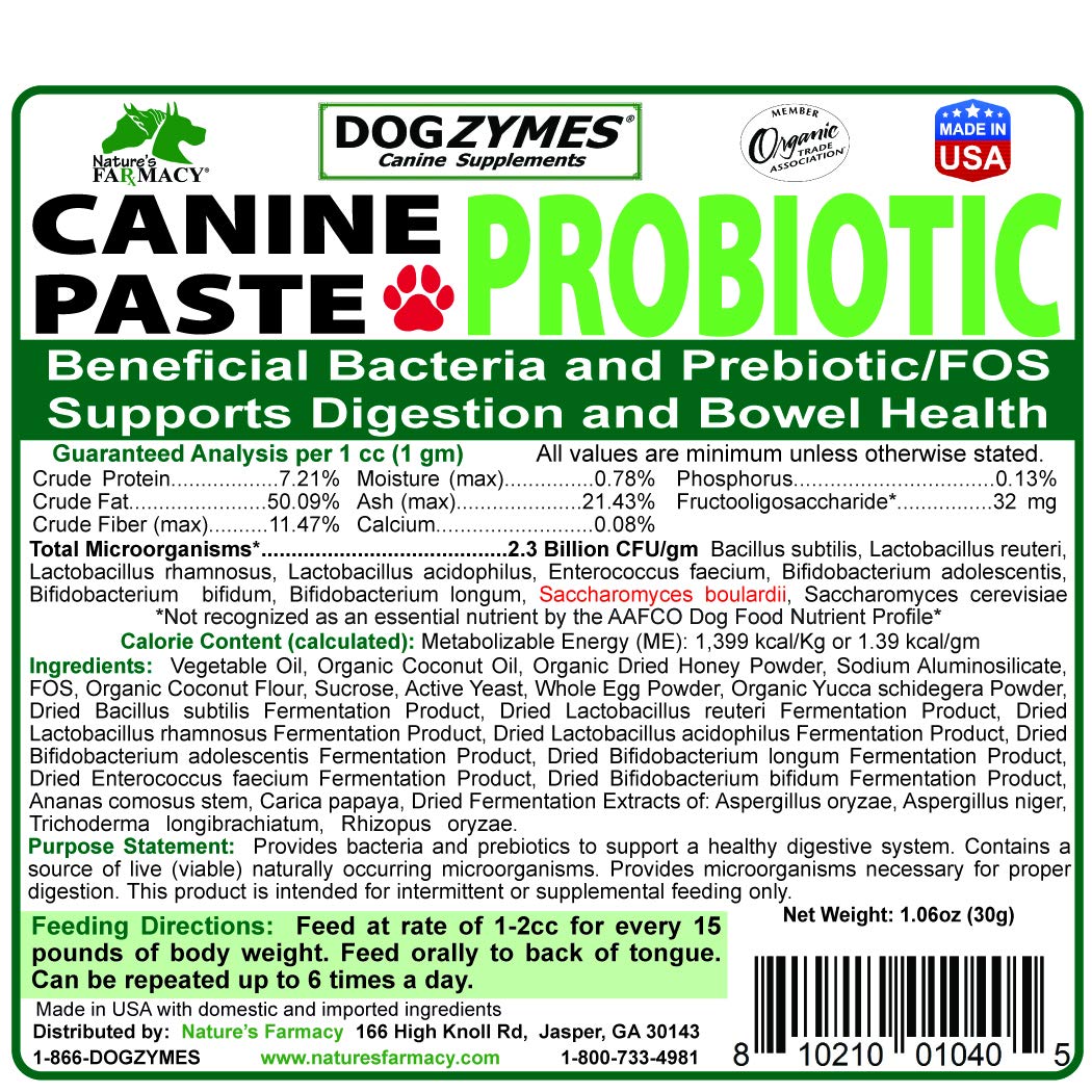 Dogzymes Canine Probiotic Paste Beneficial Bacteria-Enzyme 2.3 Billion CFU/gm Saccharomyces boulardii Organic Dried Honey Powder