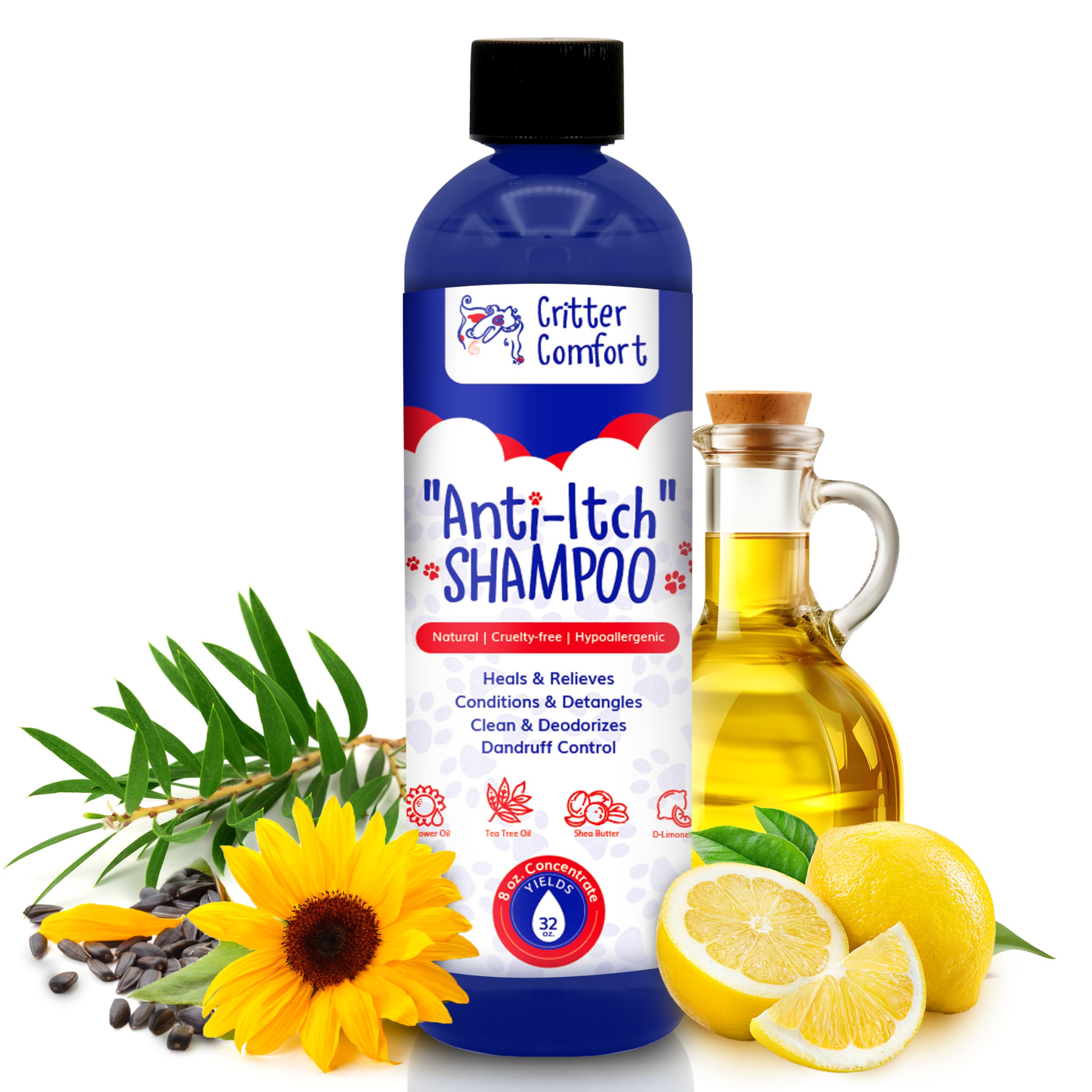 Natural Dog Shampoo For Dry Itchy Sensitive Skin- Allergy Relief Formula. Dog Bath For Smelly Dogs With Tea Tree Oil That Soothe