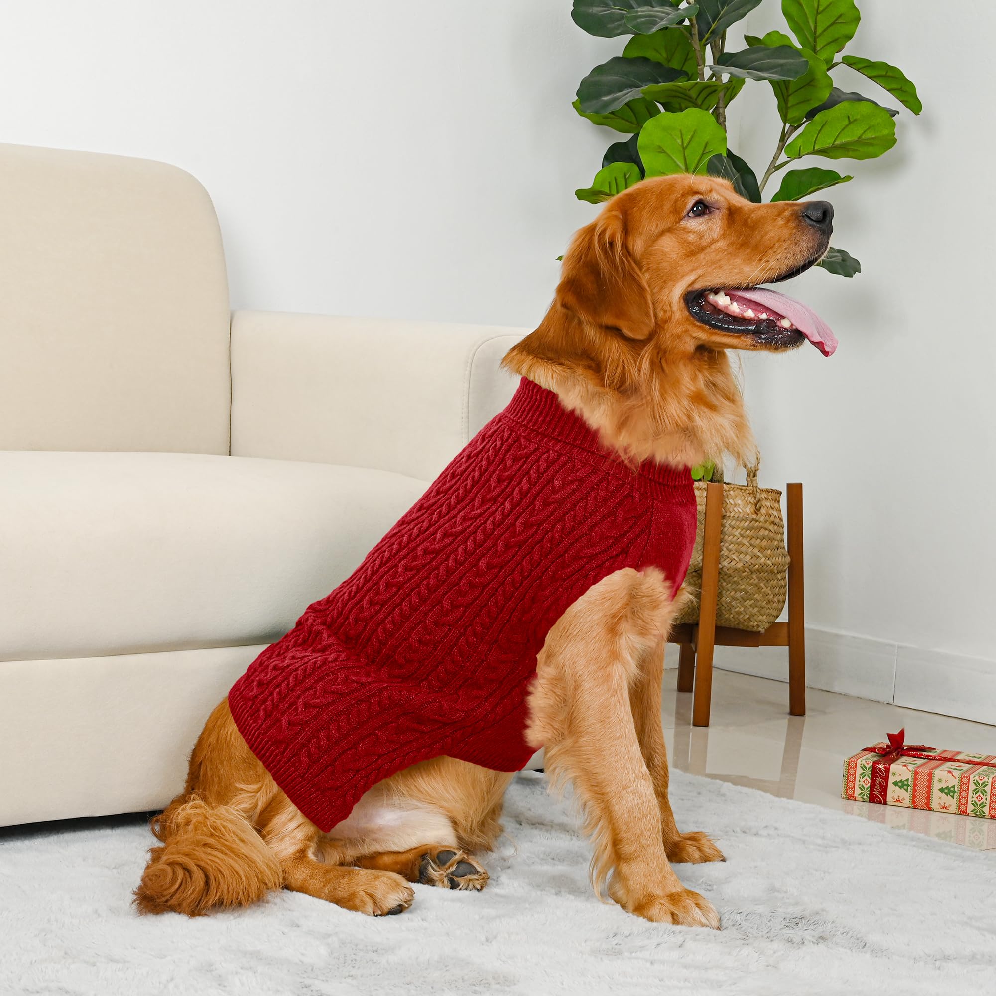 Lorehelina 2 Pack Dog Sweaters for Large Dogs Winter Turtleneck Pullover Cable Knit Fleece Stretch Pitbull Labrador Golden Retri