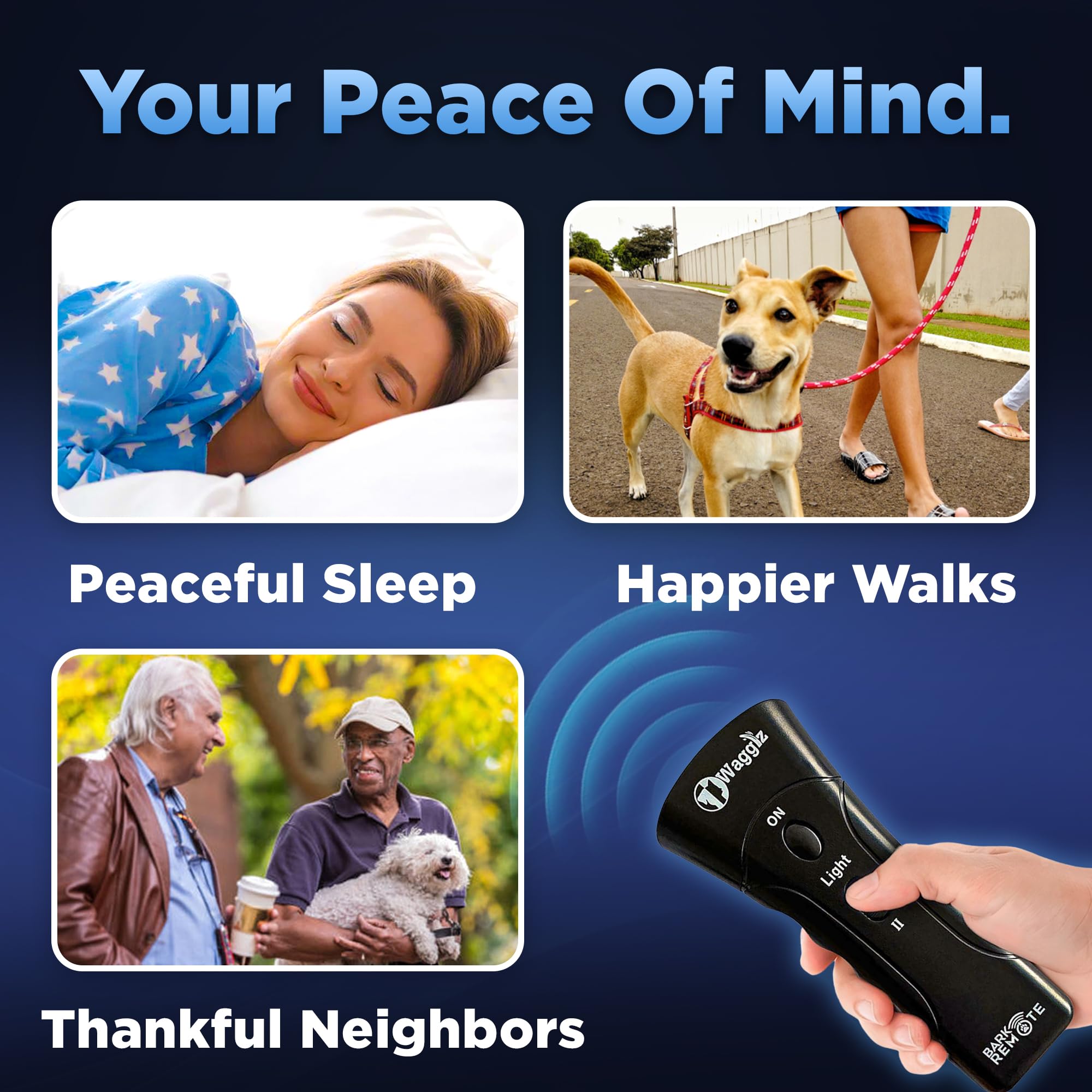 Wagglz Ultrasonic Dog Bark Deterrent Devices - Long Range Dog Barking Silencer With 3 Levels - Painless Indoor & Outdoor Anti Ba