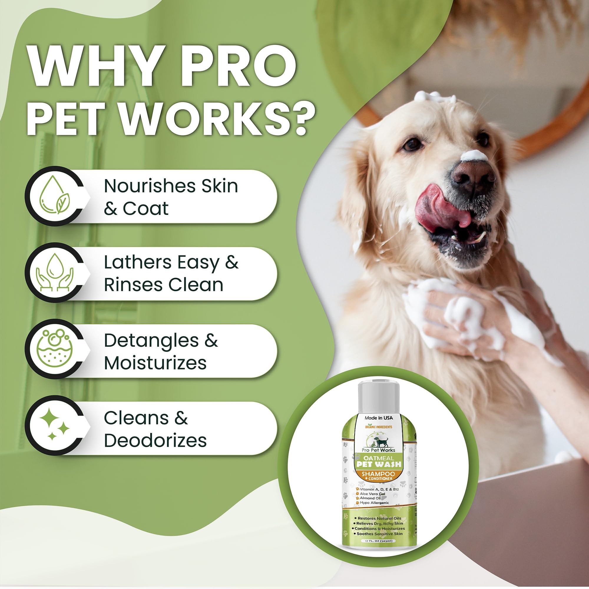 Oatmeal Dog Shampoo & Conditioner 17oz [USA] 5 in 1 Plant-Based Organic Sulfate-Free Soap-Free-Tearless Moisturizer for Dandruff
