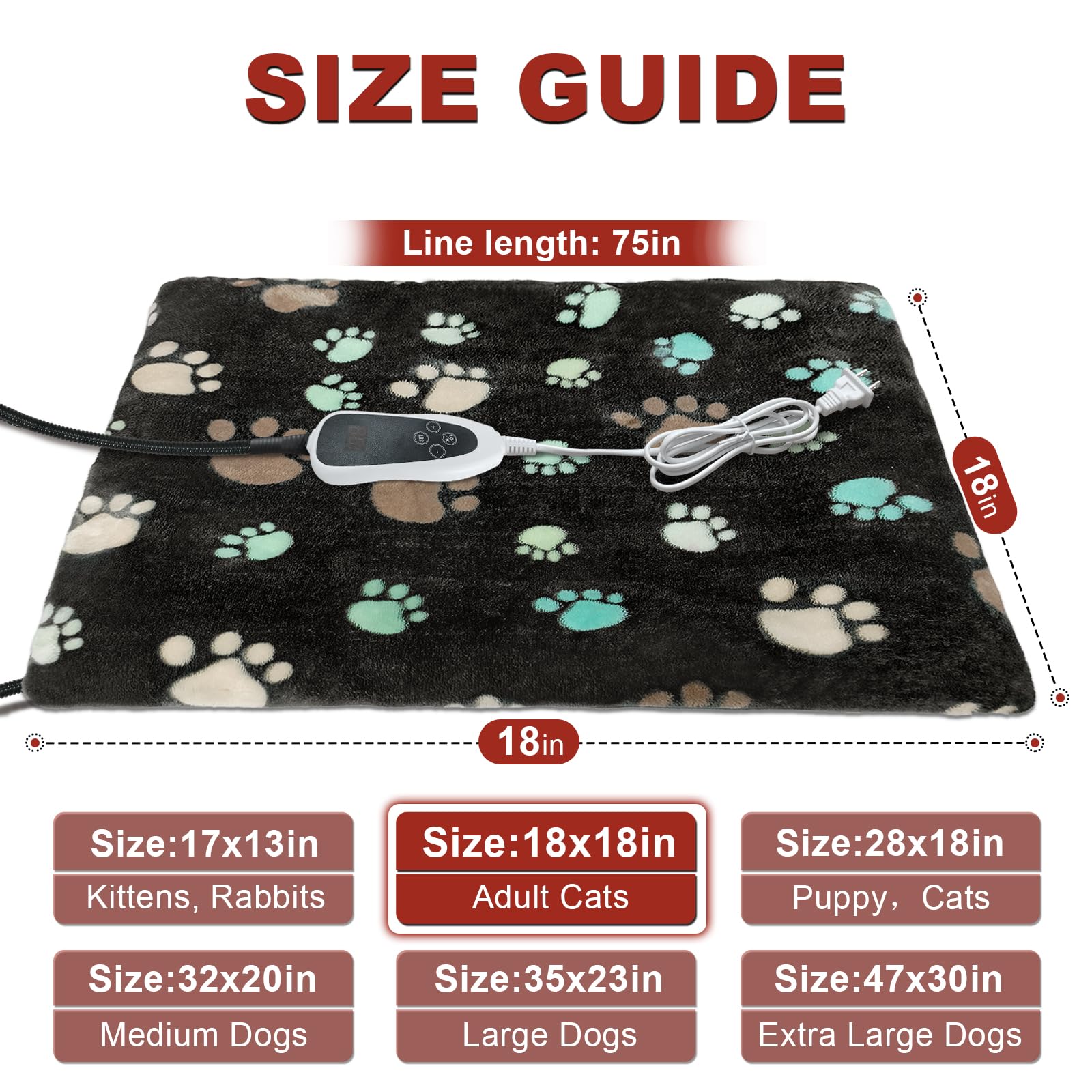 Golopet Cat Heating Pad - 18X18 Inch Waterproof Heated Cat Bed With Smart Thermostat Switch And Plush Fabric Cover