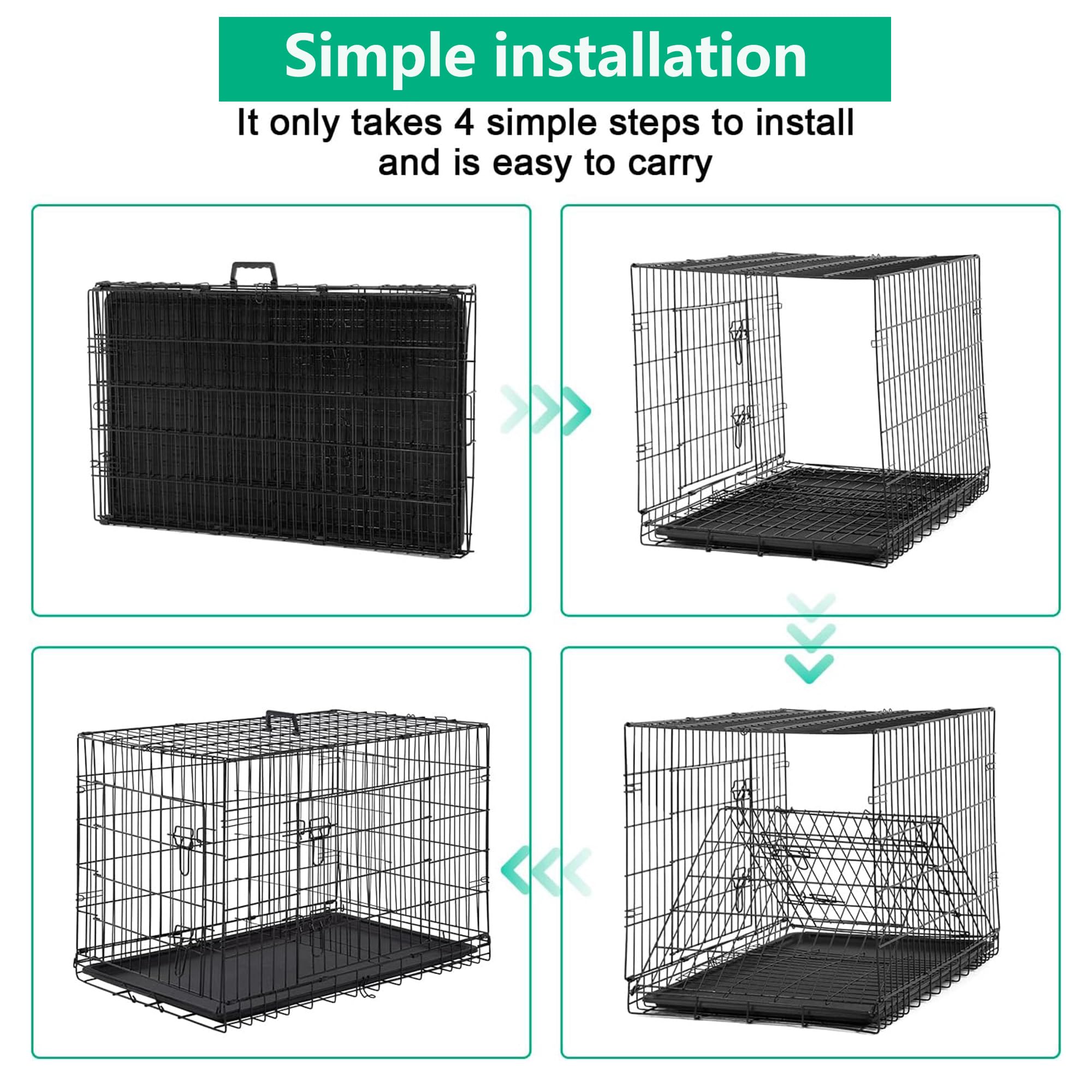 FDW XL Dog Crate Dog Kennel Cage with Double Door,42 inch Folding Metal Wire Dog Cage with Removable Tray&Divider Panel,Pet Crat