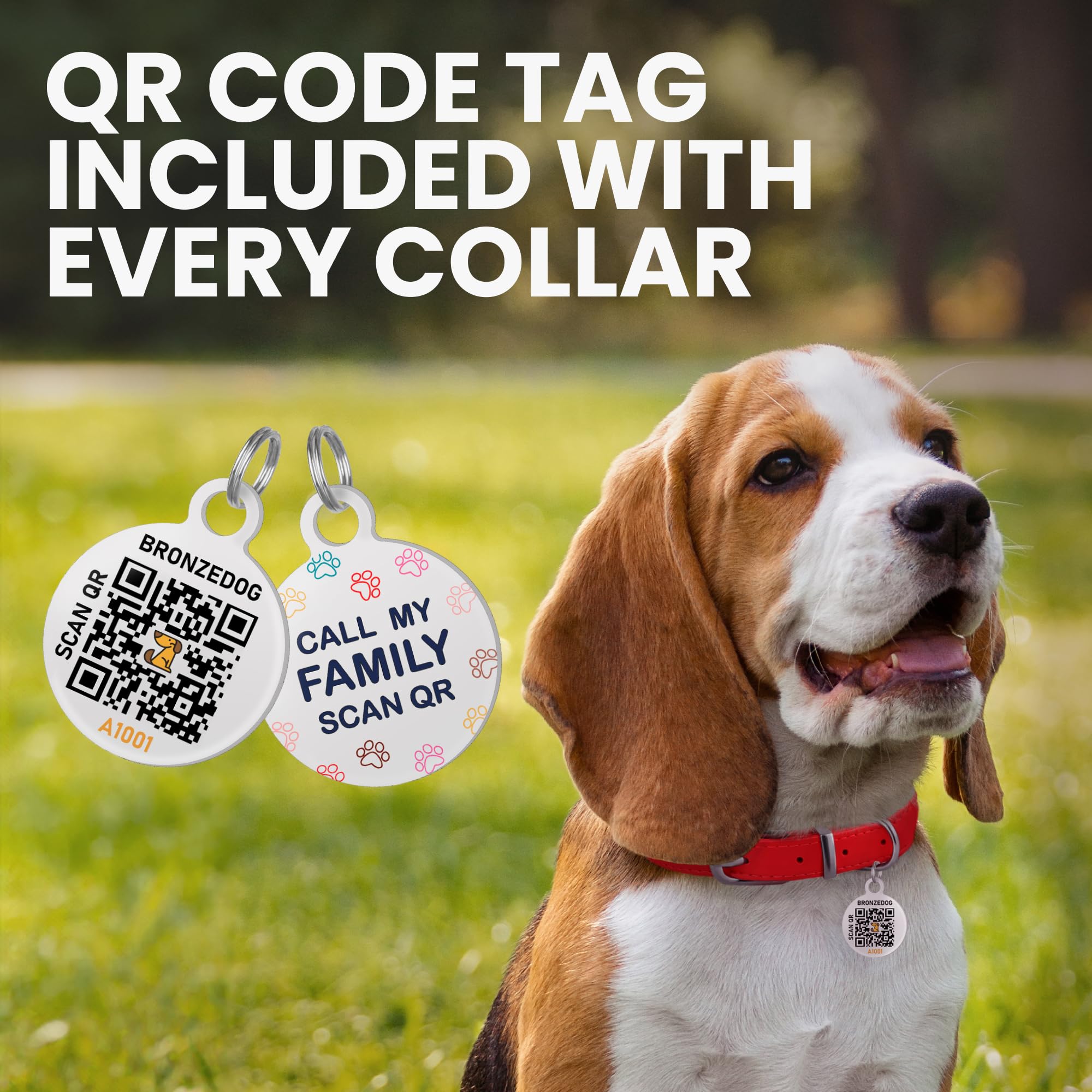 Bronzedog Rolled Leather Dog Collar With Qr Id Tag, Adjustable Soft Round Collars For Small Medium Large Dogs Puppy (11'' - 14 1