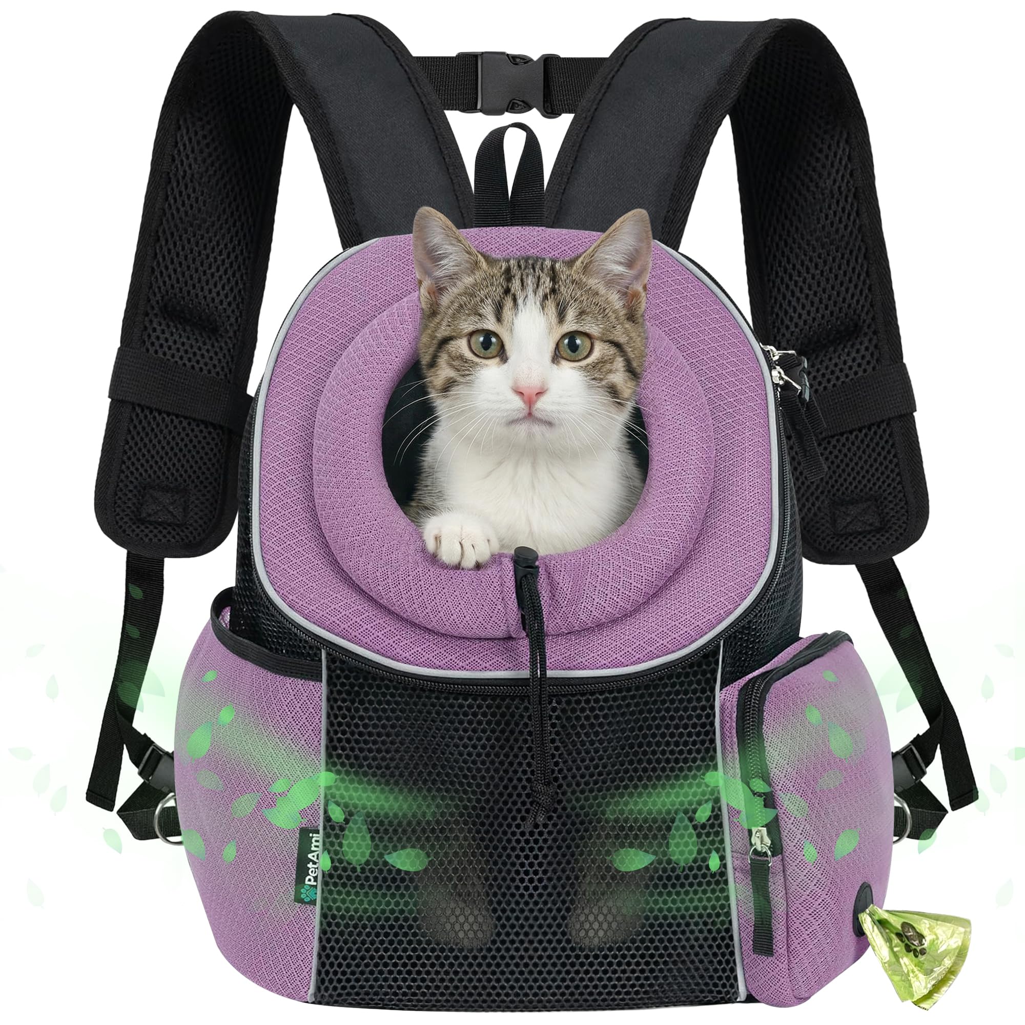 PetAmi Dog Carrier Backpack, Hands Free Front Pet Carrier for Small Medium Cats Puppies, Adjustable Ventilated Reflective Pet Tr