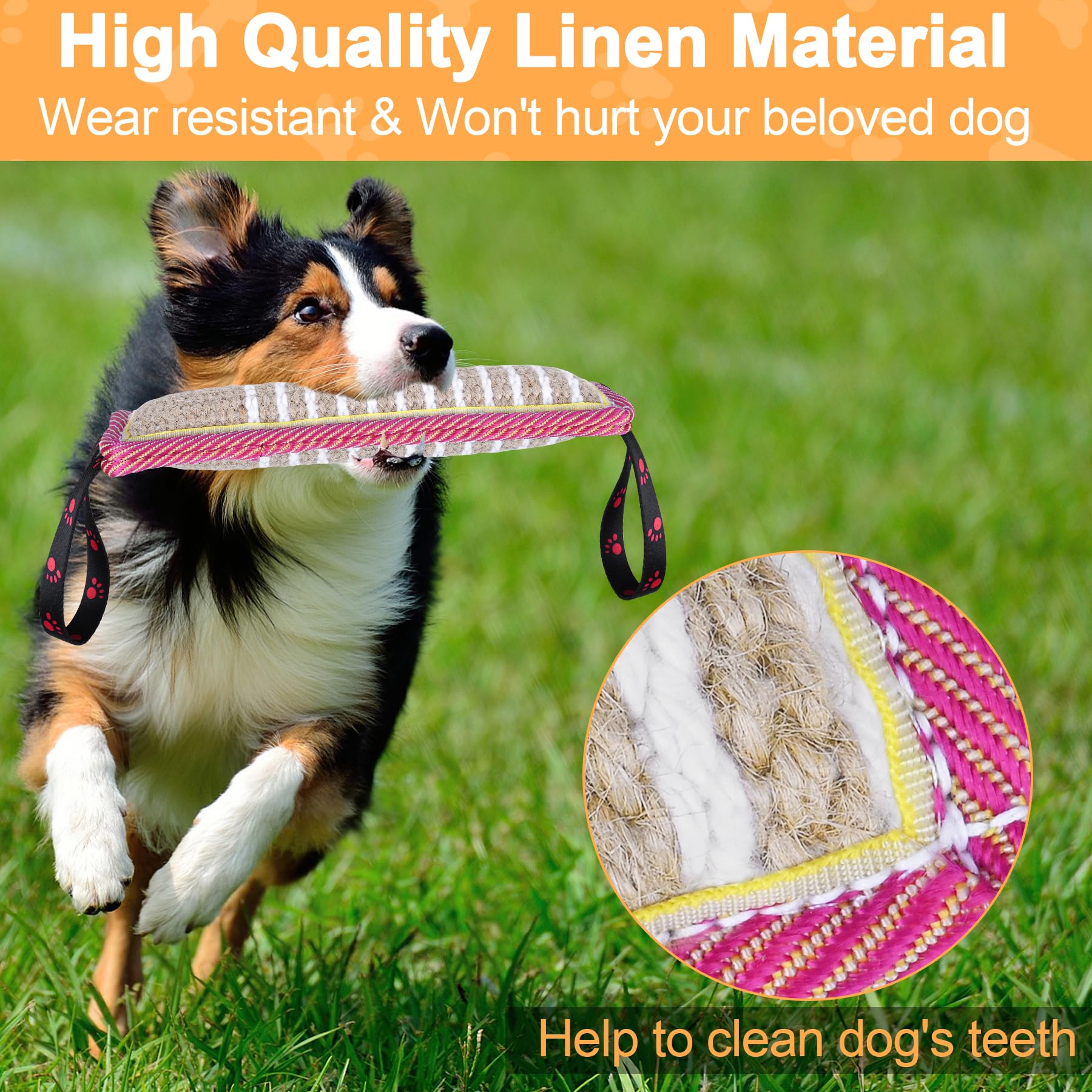 Dog Tug Toy Dog Bite Jute Pillow Pull Toy with 2 Strong Handles for Tug of War, Puppy Interactive Play, Tear Resistant Bite Trai