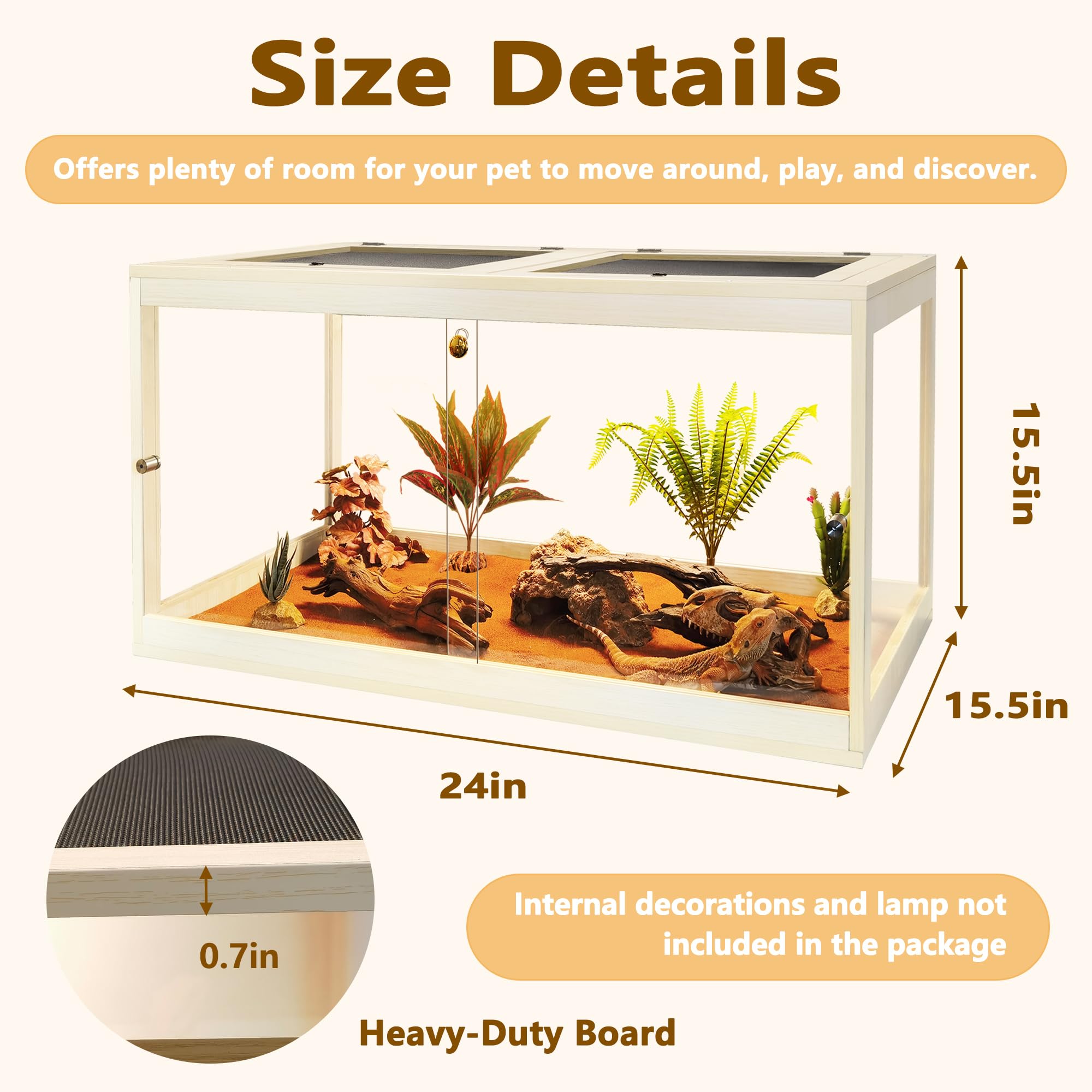 Prolee Reptile Terrarium Tank Up to 78 Gallon, Lizard Tank Bearded Dragon Tank with Metal Mesh Roof Door, Snake Tank with Lock D