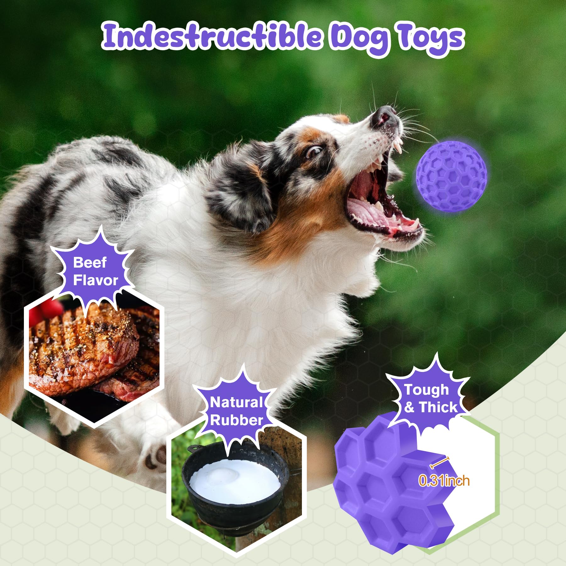 Zrifaqesw Squeaky Dog Toys For Aggressive Chewers, Indestructible Dog Balls For Aggressive Chewers, Purple Squeaky Balls For Dog