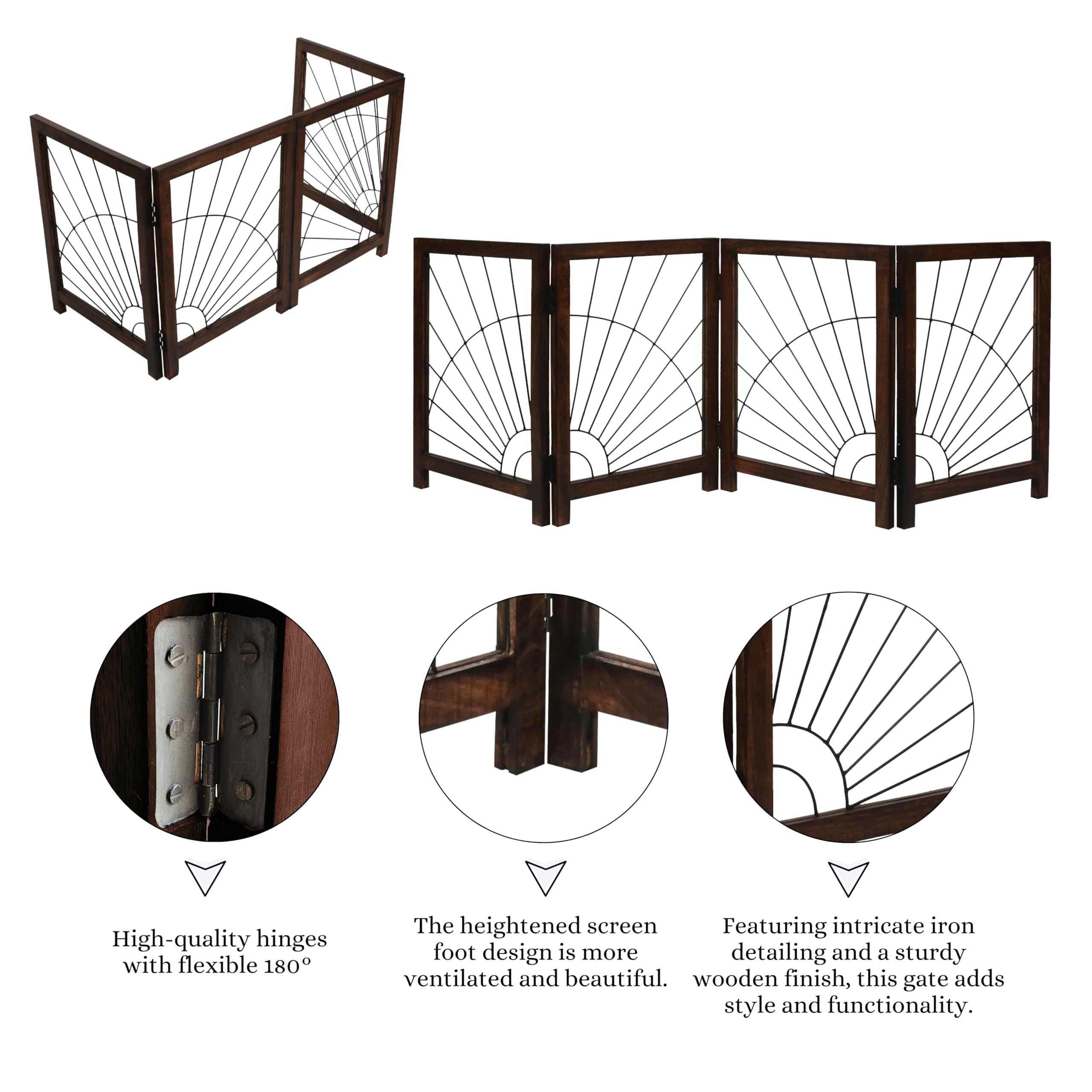 Sunshine Design Foldable Wooden Dog Gate - Indoor, 72 Inch Wide, 4 Panels, Burnt