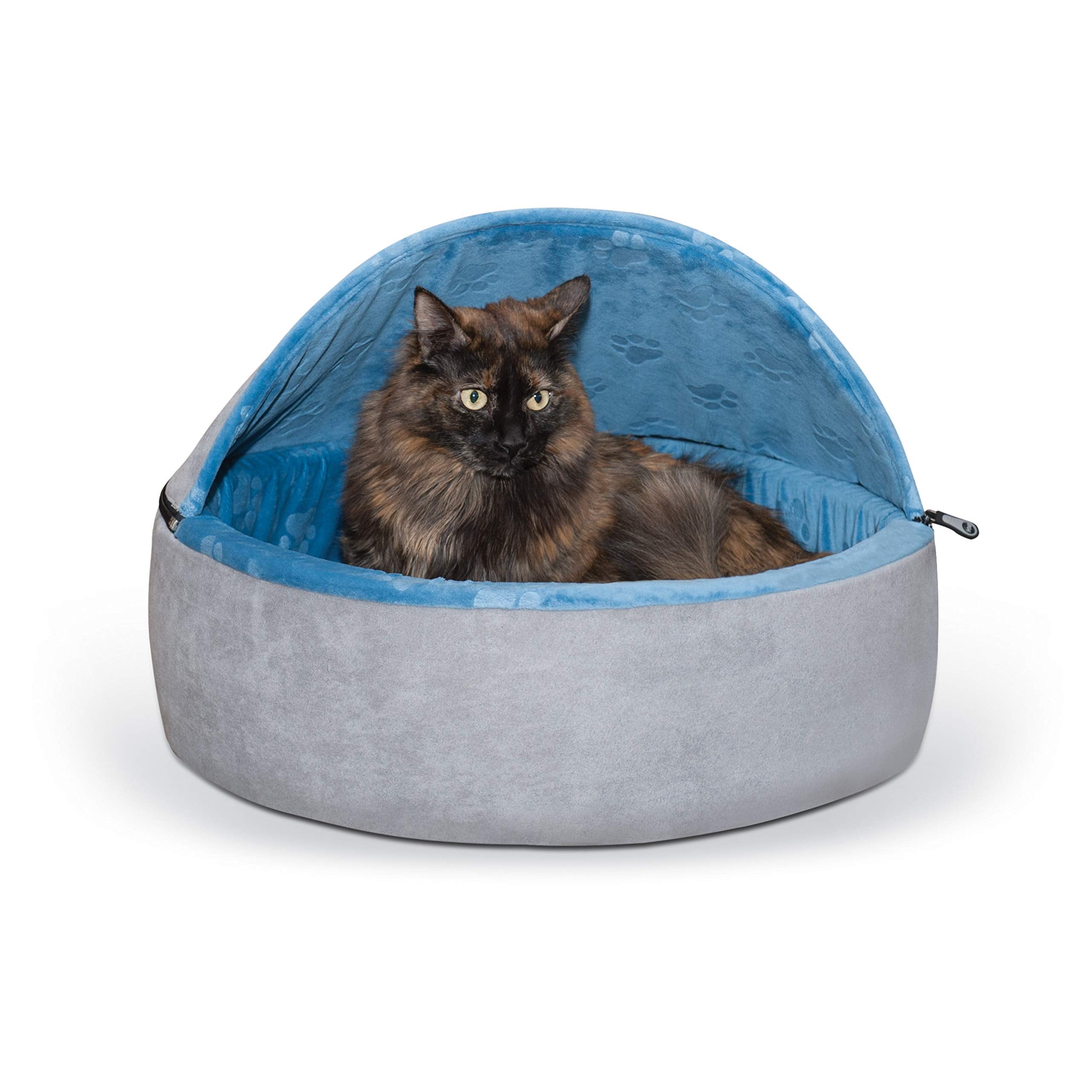 K&H Pet Products Self-Warming Kitty Bed Hooded Blue/Gray Large 20 Inches