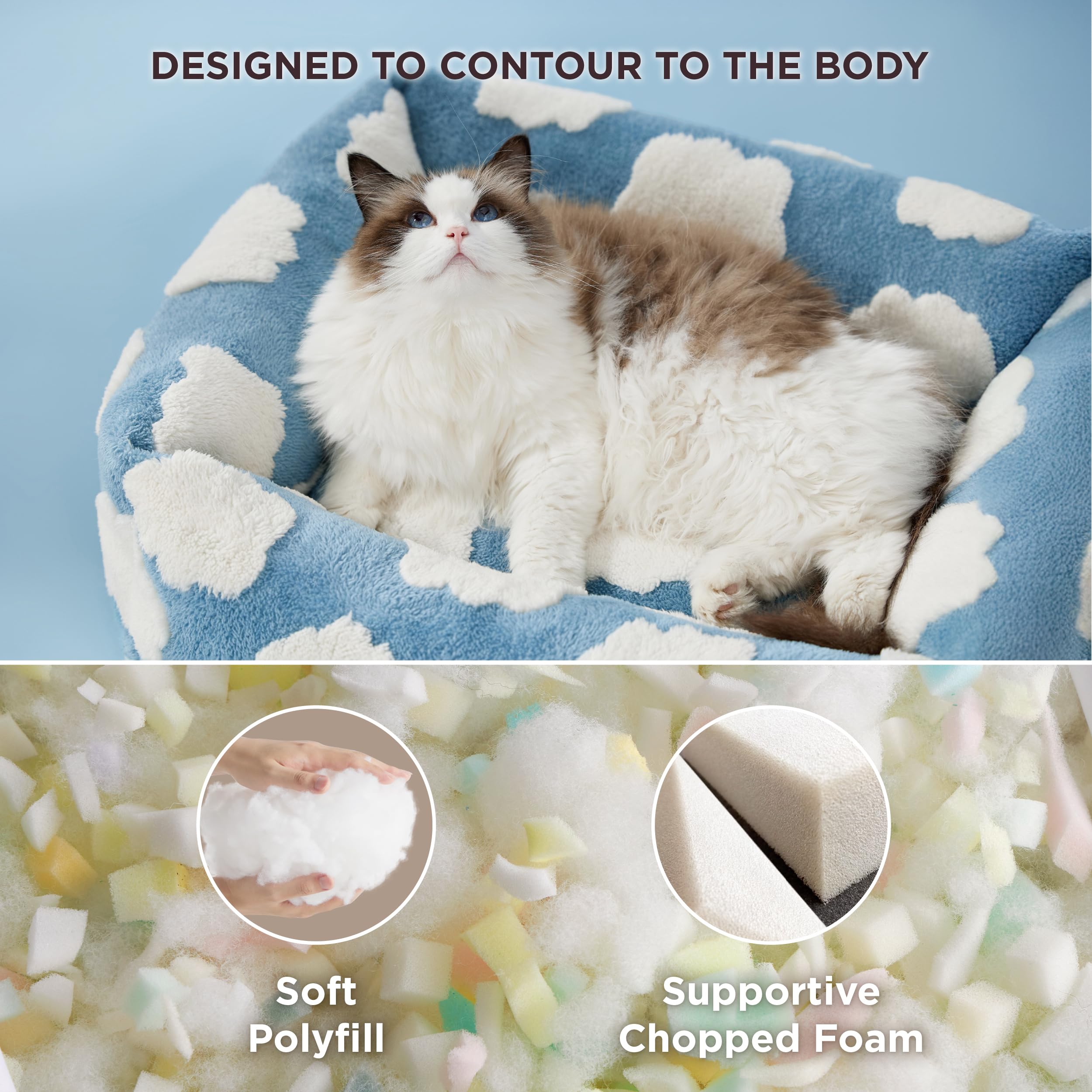 Lesure Cute Cat Beds For Indoor Cats - Washable Kitten Puppy Beds,Cozy Rectangle Orthopedic Pet Sofa With Jacquard Shaggy Plush