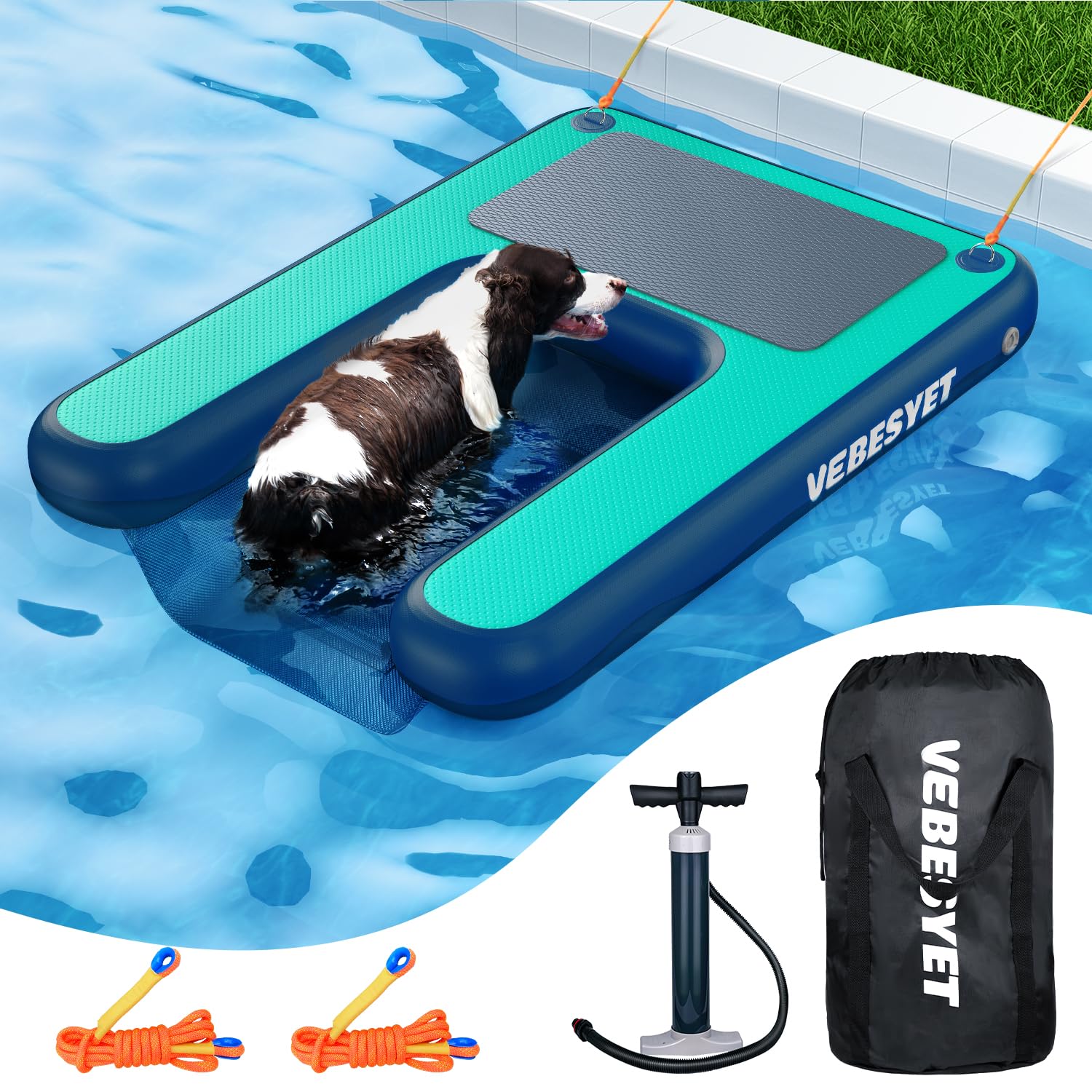 Vebesyet Inflatable Dog Water Ramp, Dog Floats Ramp Ladder For Pools, Boats, Docks, Sea And Lake, Non-Slip Eva 4Ft X 3.3Ft Platf